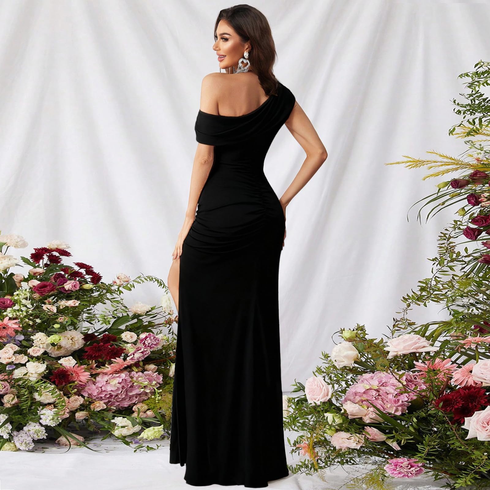 Robe de Soirée Femme Sexy Longue Robes Epaules Dénudées Fendue Maxi Robe Élégante sans Manches Robes Bal de Promo Bodycon Slim Moulante Couleur Unie pour Mariage Party Gala Nuit Cocktail