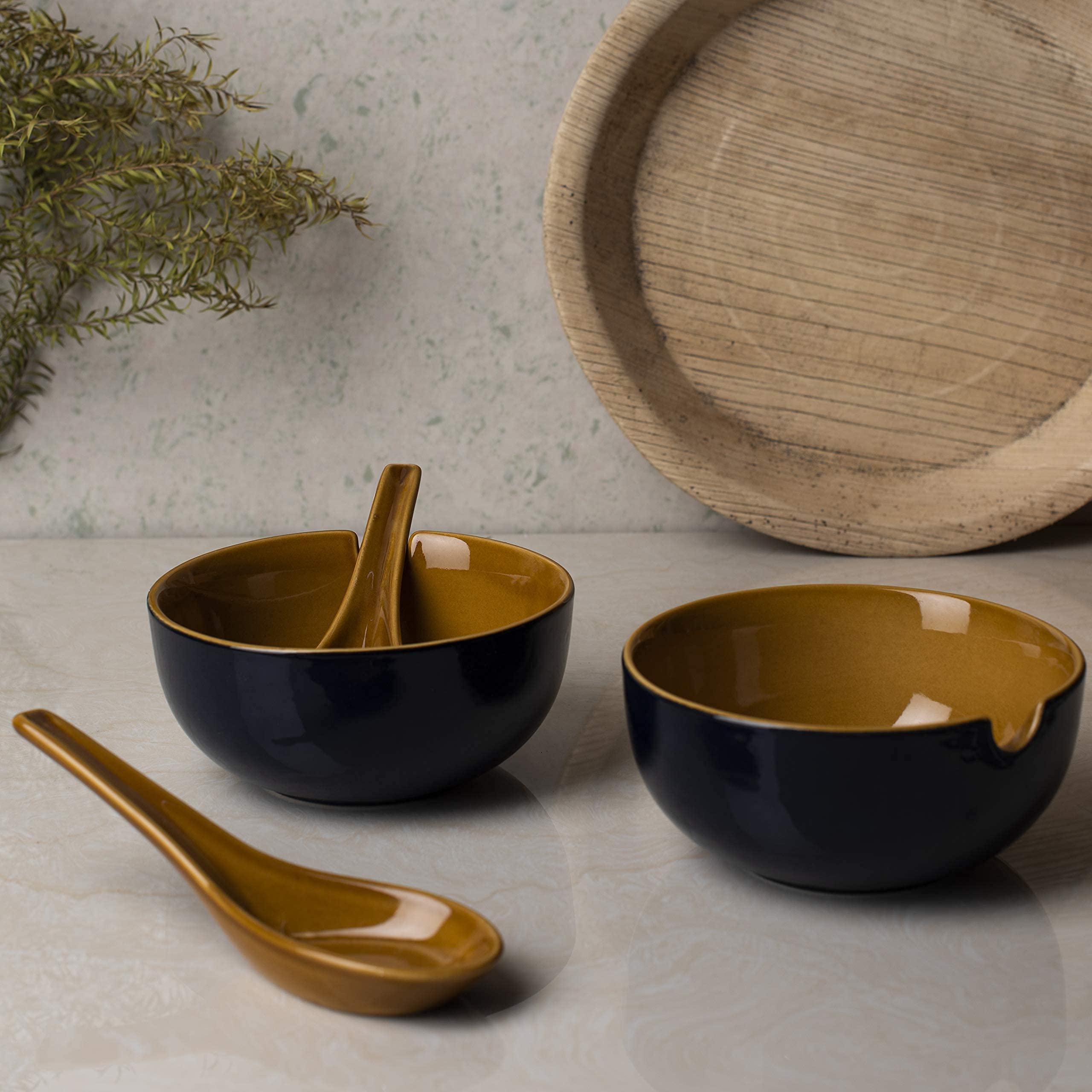 HS Hindustani SAUDAGR Urban Mattee Blue Bowl Set of 2(240ml Each) Soup Bowl Without Handle & with Spoon Microwave Safe Bowls katori Ideal for Snacks Rice dal Desserts and Gifting.