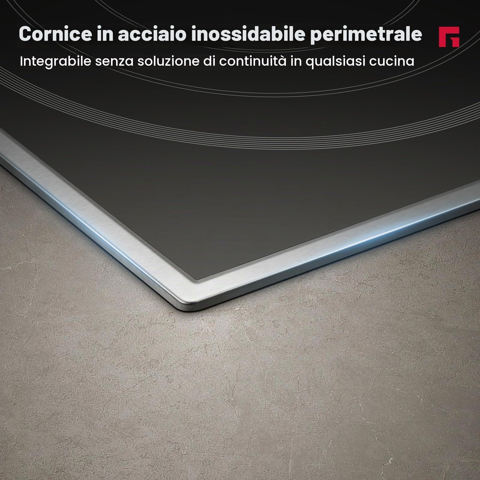 GASLAND CH905BF34B Piano cottura in vetroceramica indipendente, 90 cm piano cottura elettrico da incasso con cornice in acciaio inossidabile, 5 zone, piano cottura in ceramica con tripla zona, 8500 W