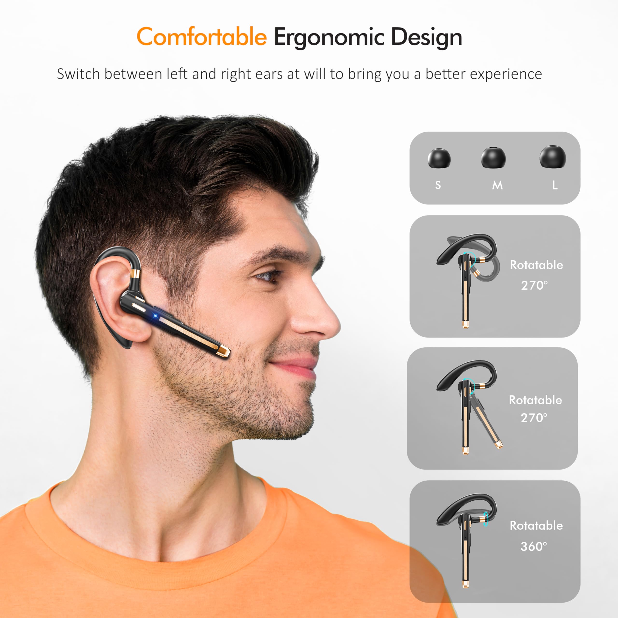 Bluetooth Headset, Wireless Bluetooth 5.1 Earpiece Single-Ear Headset