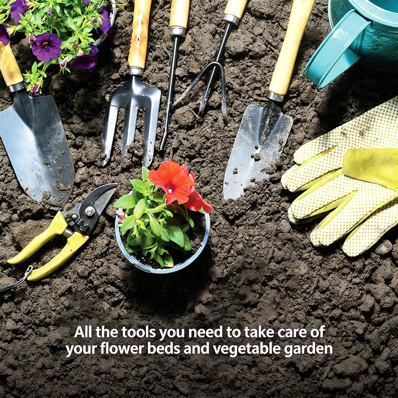 Equipo de plantación para Exteriores de 9 Piezas con Materiales sostenibles y cómoda opción de Almacenamiento Accesorios de jardinería compactos