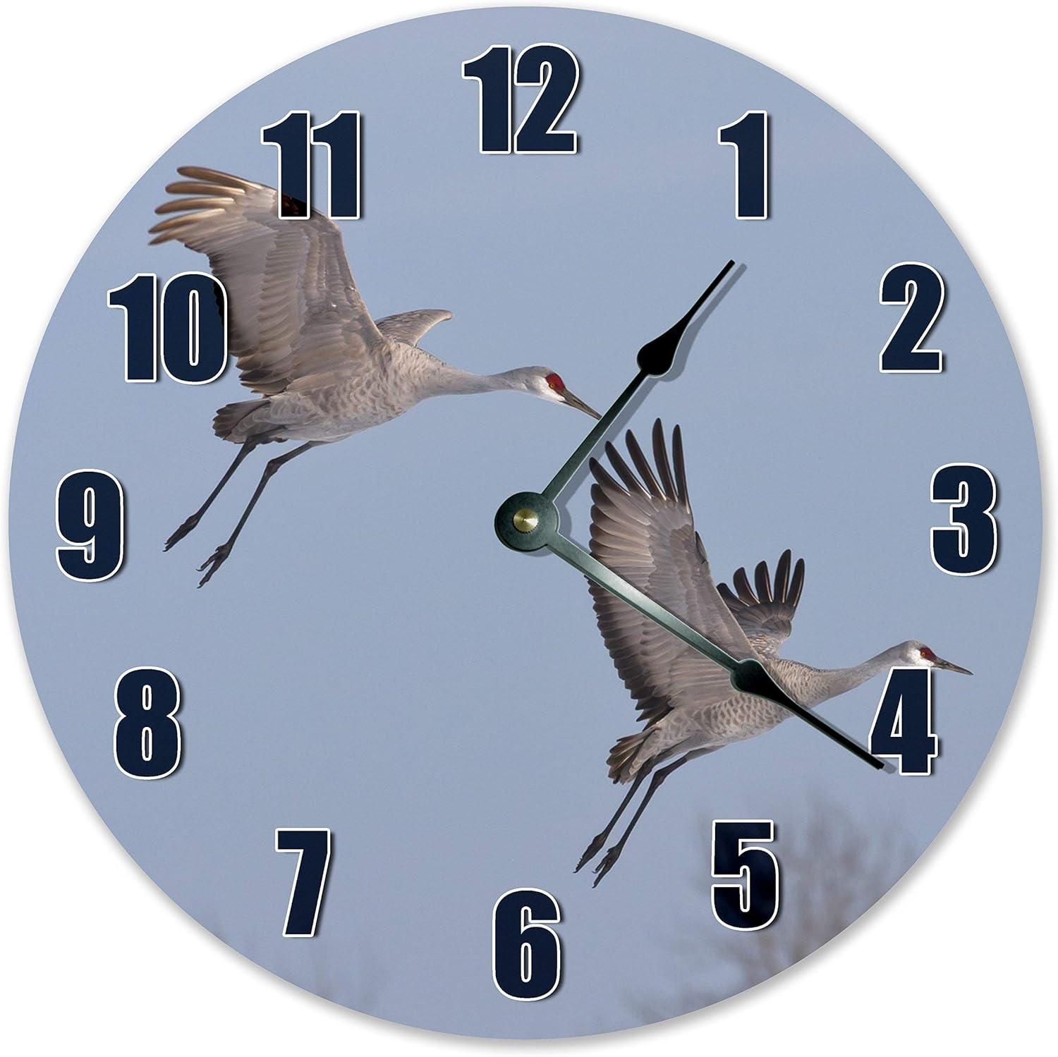 Sandhill Birds Silent Non Ticking Round Battery Operated Handmade Hanging Large10.5 Inch Wall Clock for Bedroom Office Cottage Decoration