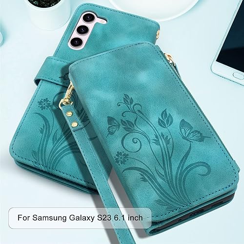 Miniatura 6 de Lacass Funda de piel con cierre para Samsung Galaxy S23 5G de 6.1 pulgadas (6.1 pulgadas, azul y verde)
