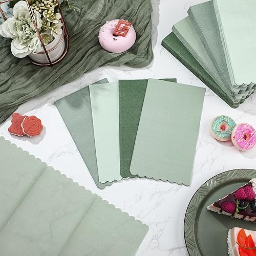 Miniatura 64 de Zhanmai Paquete de 100 servilletas de cóctel de 5 x 5 pulgadas, servilletas festoneadas de papel de color degradado con bordes festoneados, almuerzo