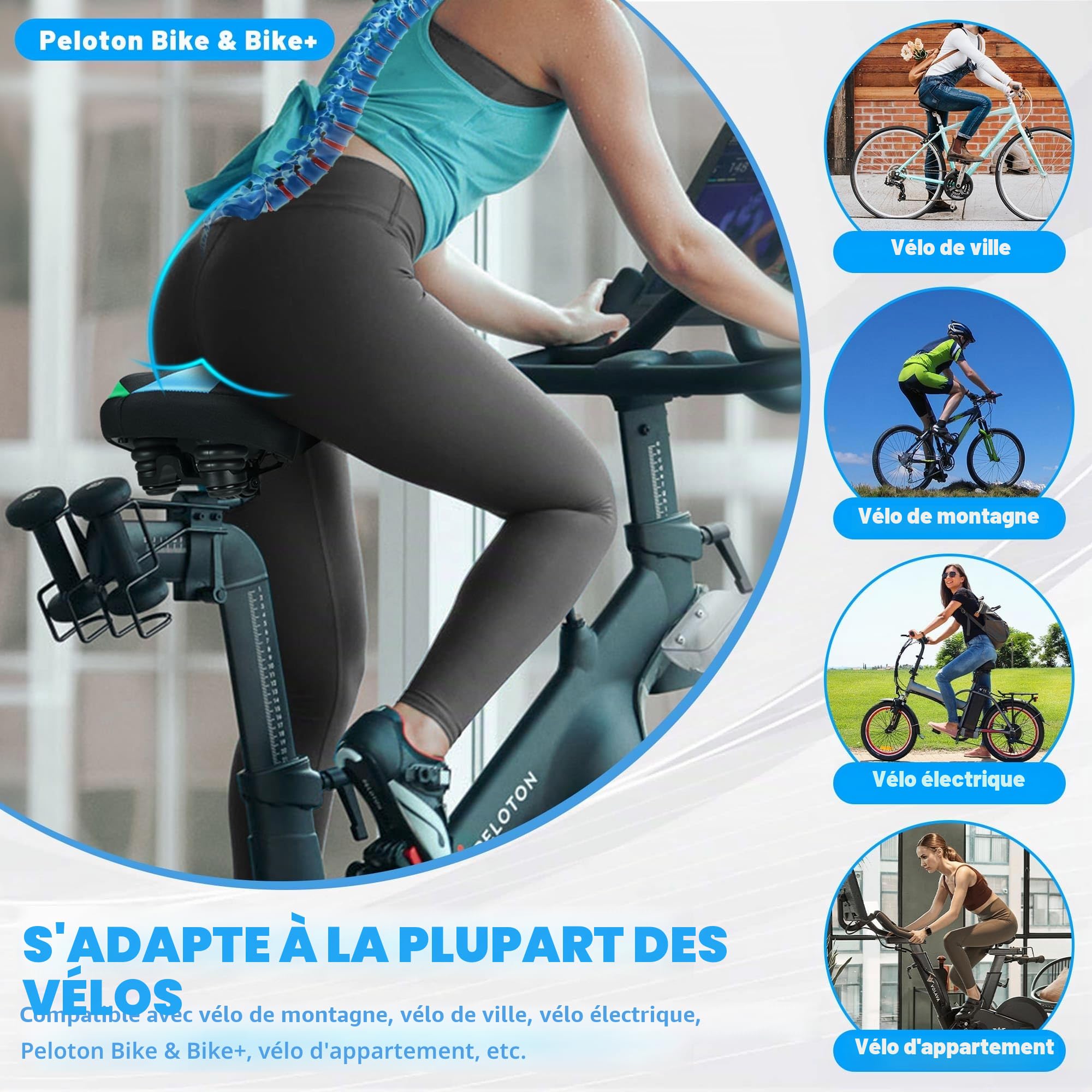 CDYWD Selle de Velo Ultra Confortable Homme et Femme, Extra Large Selle Velo Gel, Rembourrage Doux Ergonomique, avec Suspension, Siege Confort Velo pour VTT, Vélo de Ville, Ebike, Vélo Stationnaire