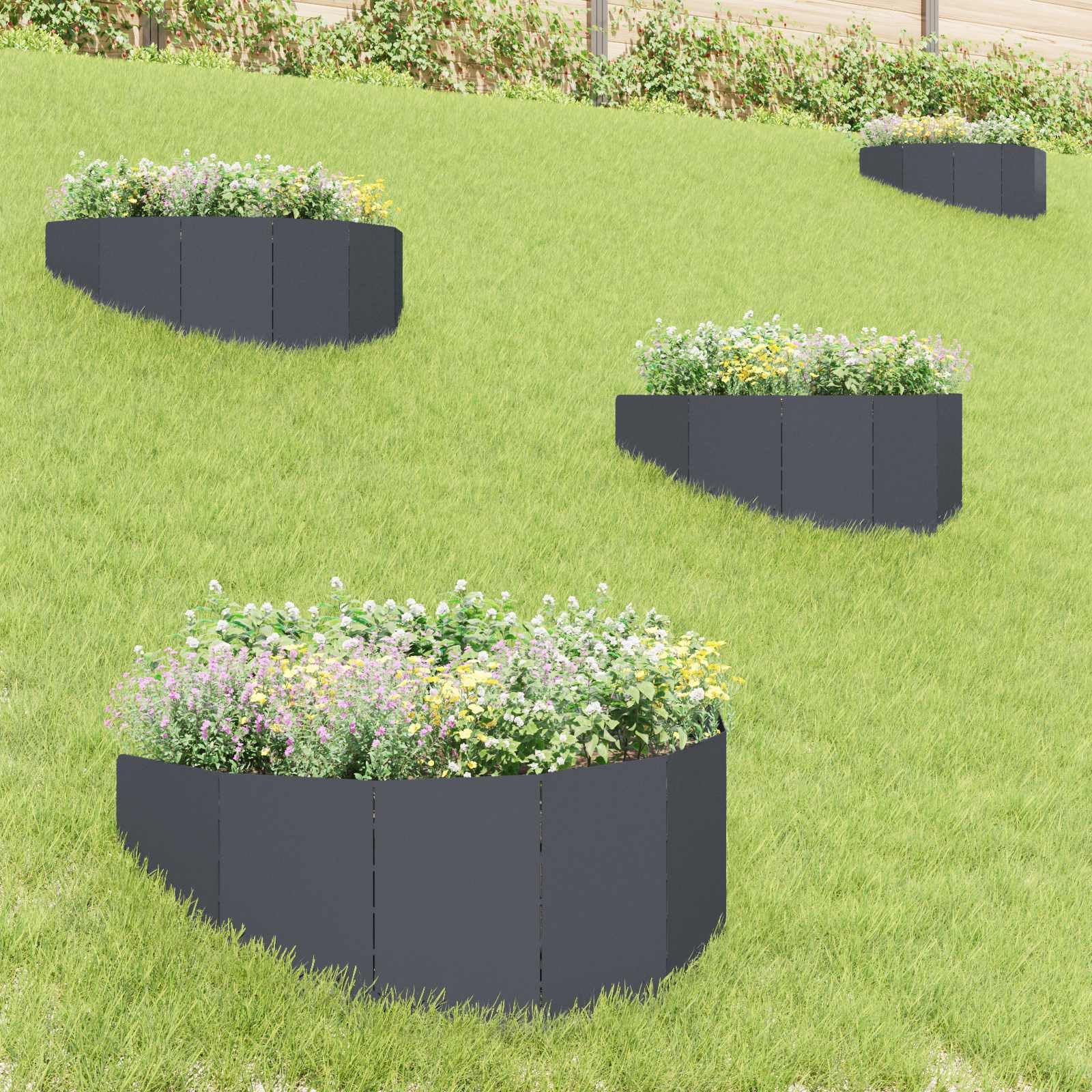 Lot de 4 bordures de pelouse en acier anthracite 100 x 45 cm