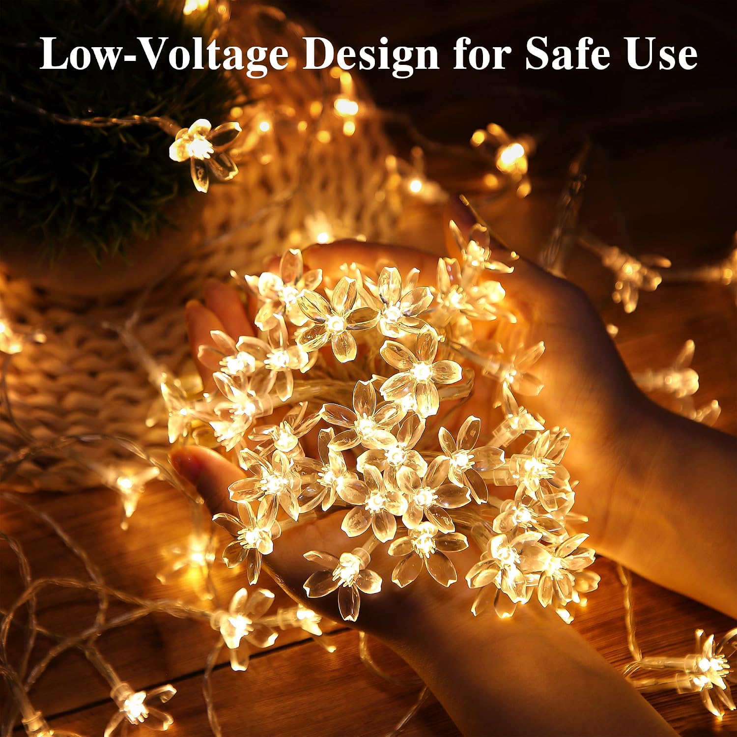 1 Pack 33ft 100 LED Cherry Blossom Flower String Lights with Timer Remote | USB & Battery Operated, Indoor Christmas Decor Flower String Lights, Fairy Cherry Blossom Floral Lamp, Warm White