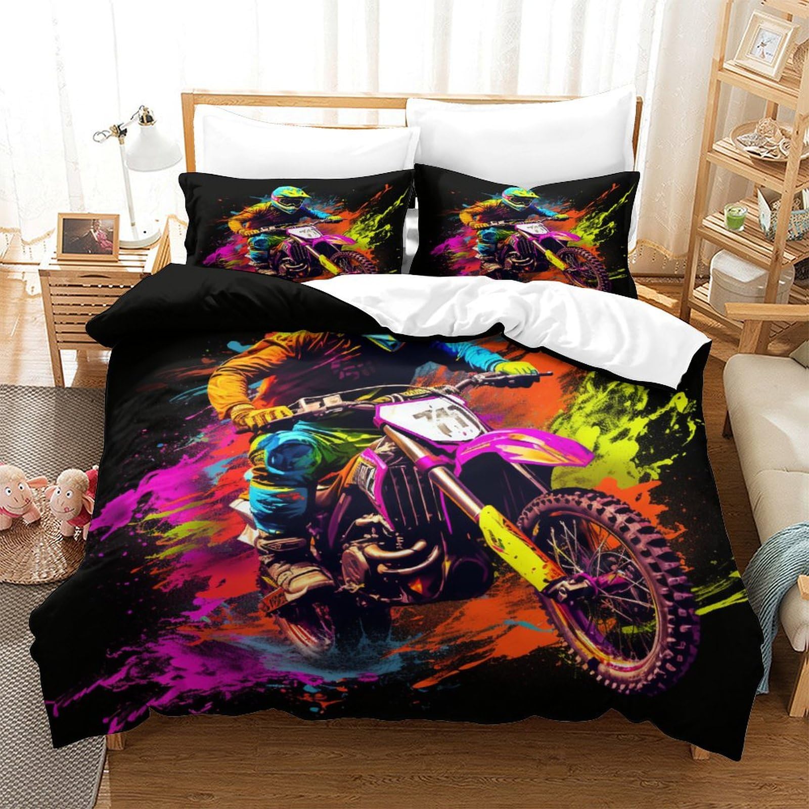 Housse de couette moto de montagne 260x220 pour une chambre d'ado dynamique