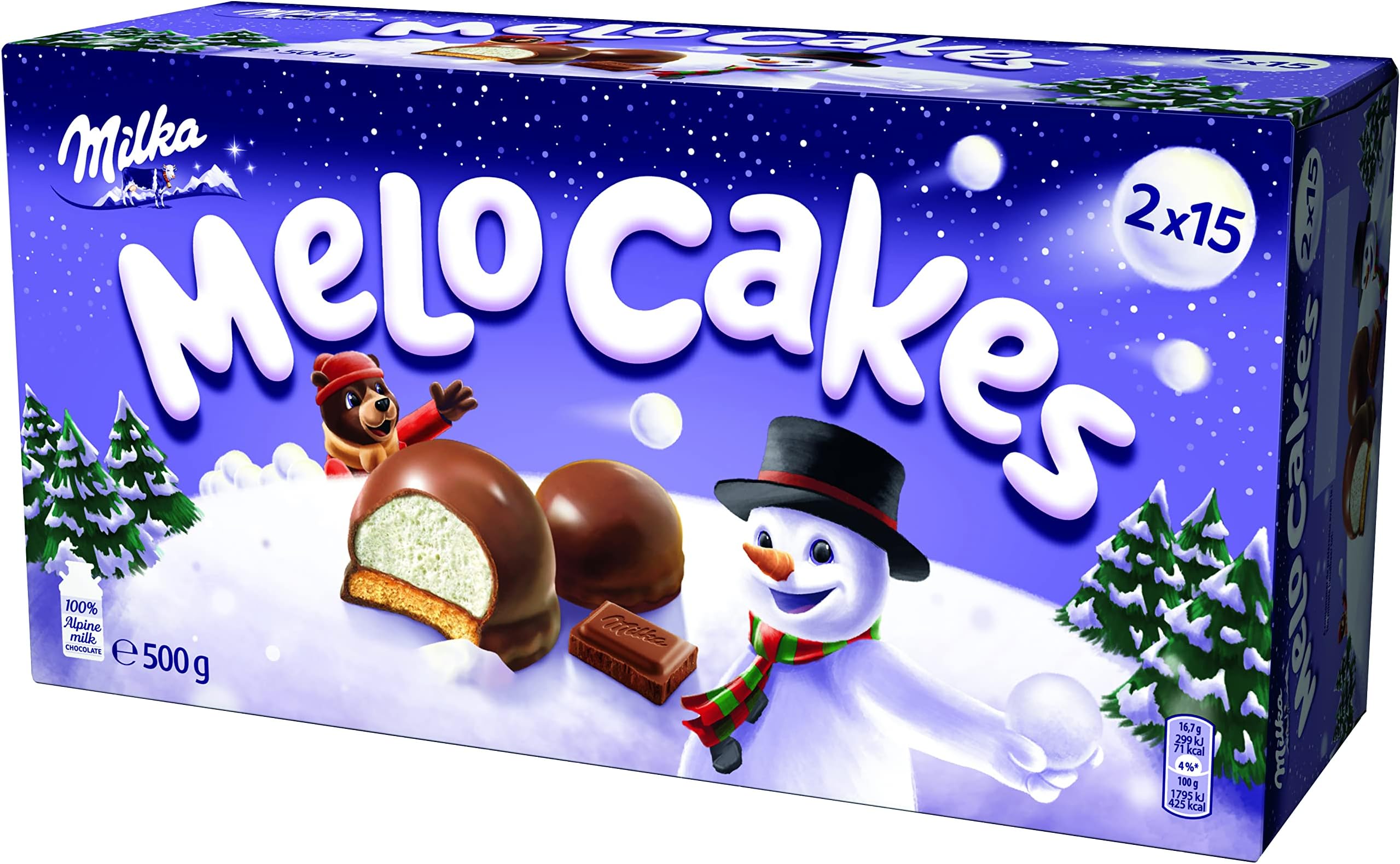 Melo Cakes Biscuit Made - 30 Cakes - From 100% Alpine Milk Chocolate With 3 Layers Of Bliss In A Christmas Festive Gift Box - 500g Stocking Filler Christmas Treat