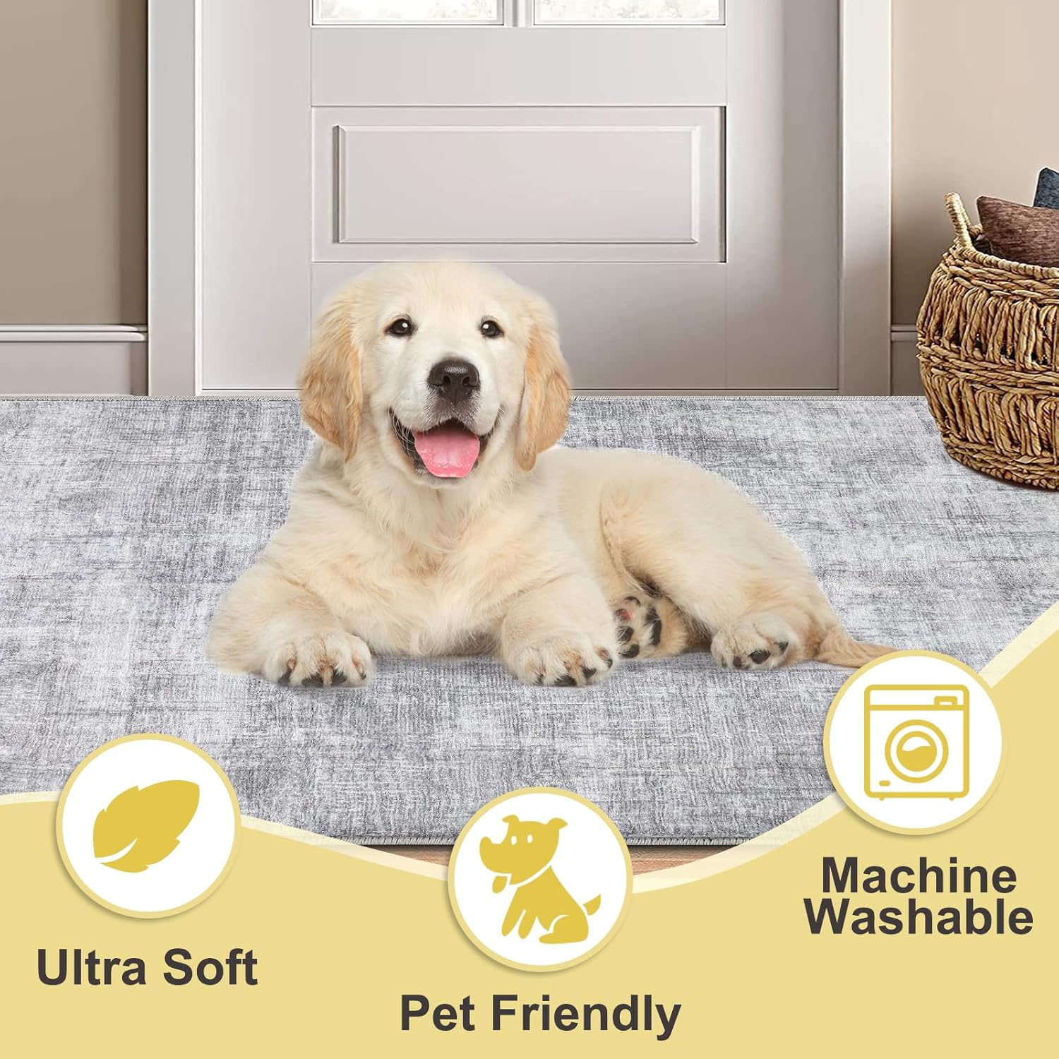 COMSLE Door Mat, Front Door Mat Indoor for Entrance Faux Wool Absorbent Non Slip Modern Throw Rug for Entryway Hallway Muddy Paws - Pet Friendly, 24x36 Inches,Grey Machine Washable