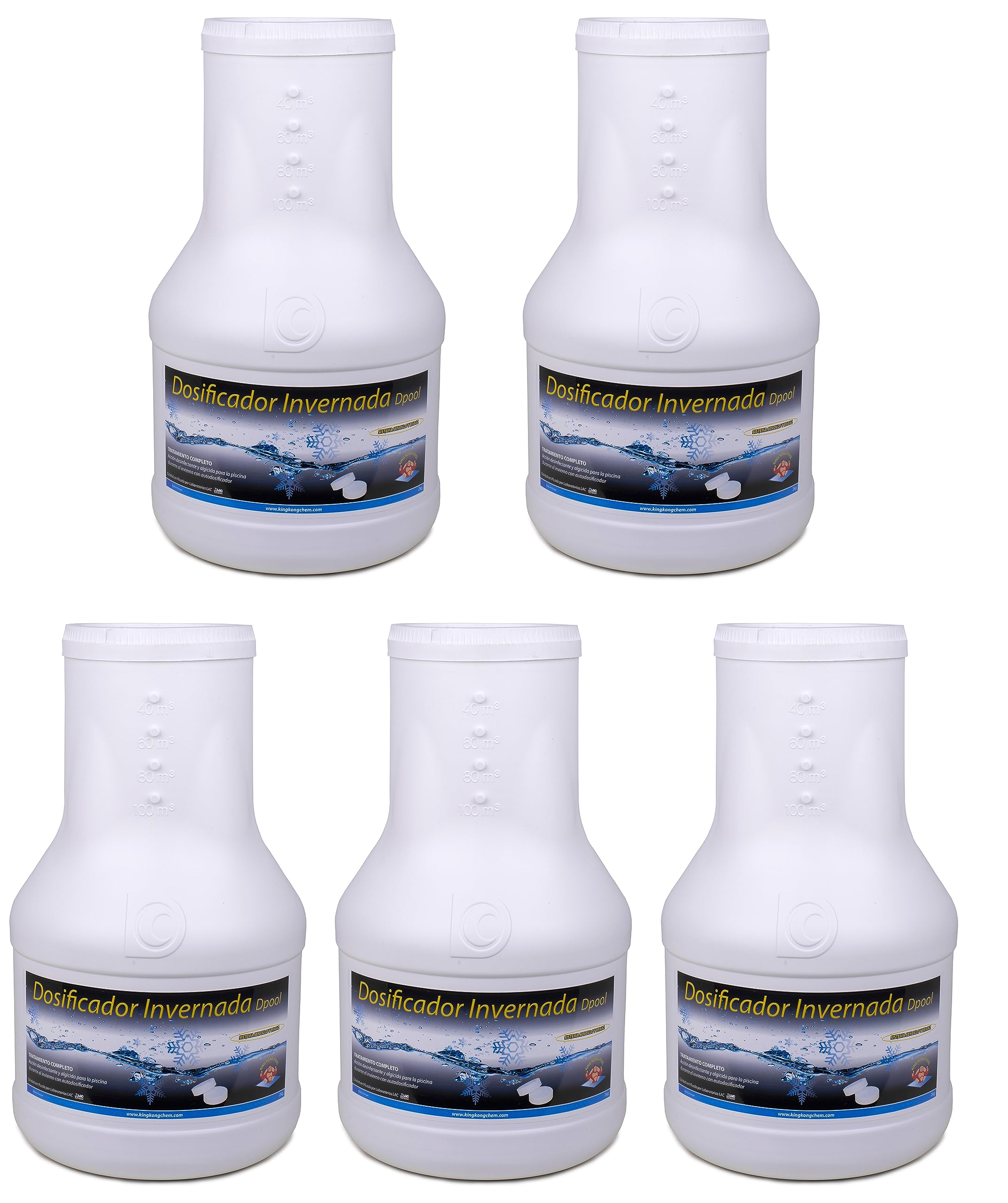 Pack 5 UDS - DOSIFICADOR INVERNADA AQUAPOOL 10 KG (5x2 KG) - Compacto 5 Acciones - Sin Cobre - Tratamiento autodosificador Piscinas Invierno - Apto Piscinas Liner