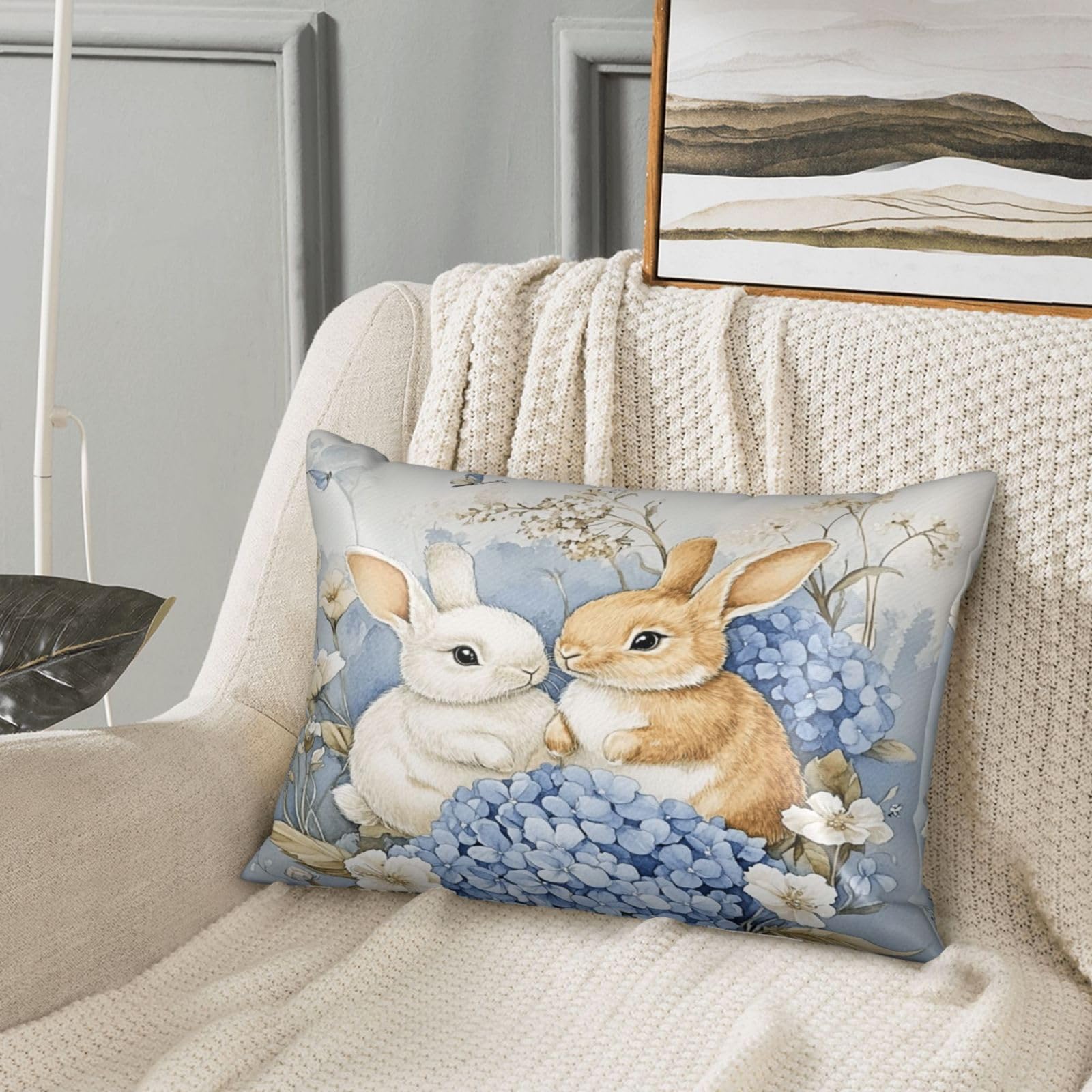 Easter Bunny Hydrangea Satin Pillowcase Silk Pillow Cases for Hair and Skin Slipping Body Pillow Cover with Zipper Queen Size 20x30 Pillowcase Decorative for Kids Bedroom