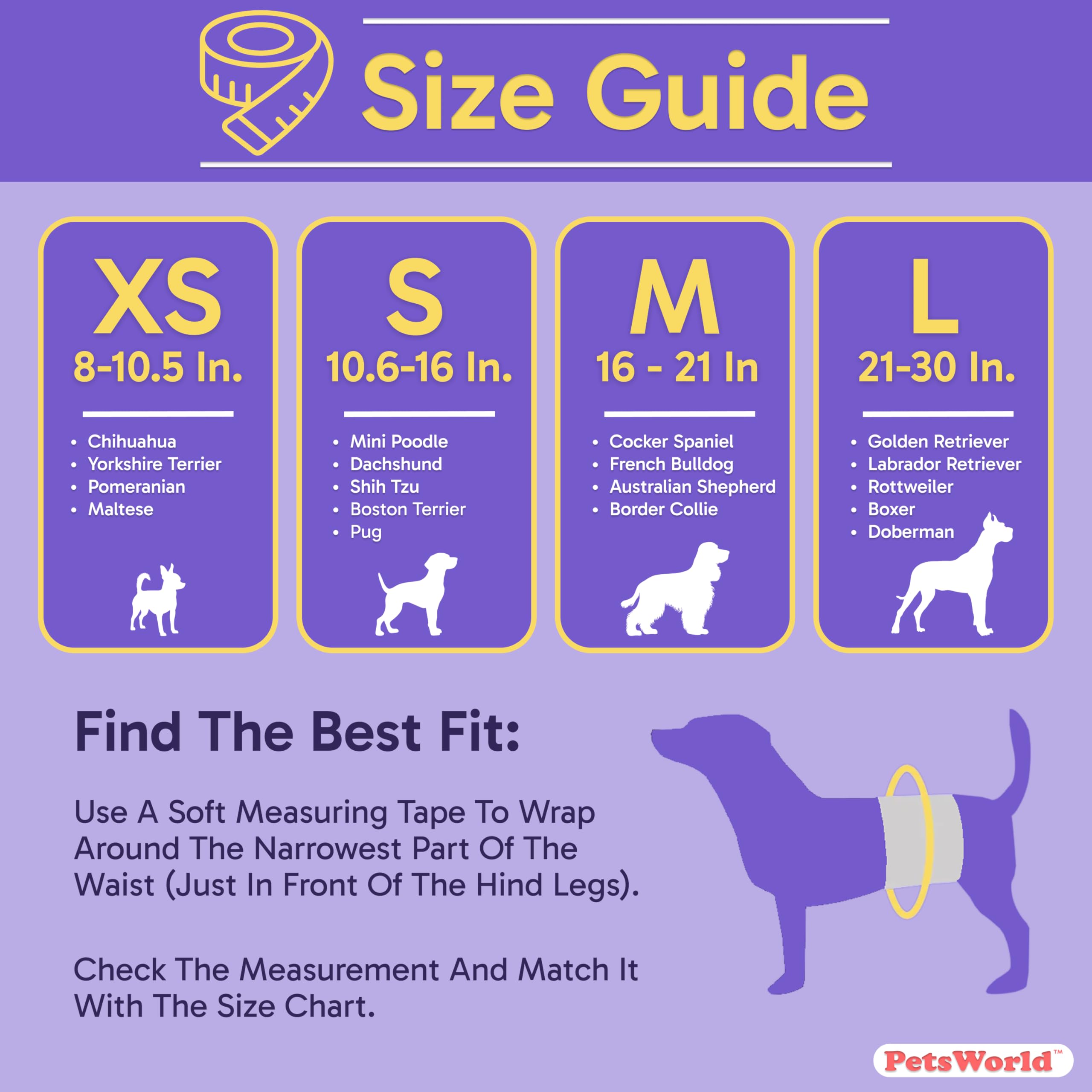 PetsWorld Pañales desechables para perros machos, tamaño mediano, 100 unidades, superabsorbentes, amigables con el pelo, con indicador de humedad, envolturas ajustables para perros para incontinencia