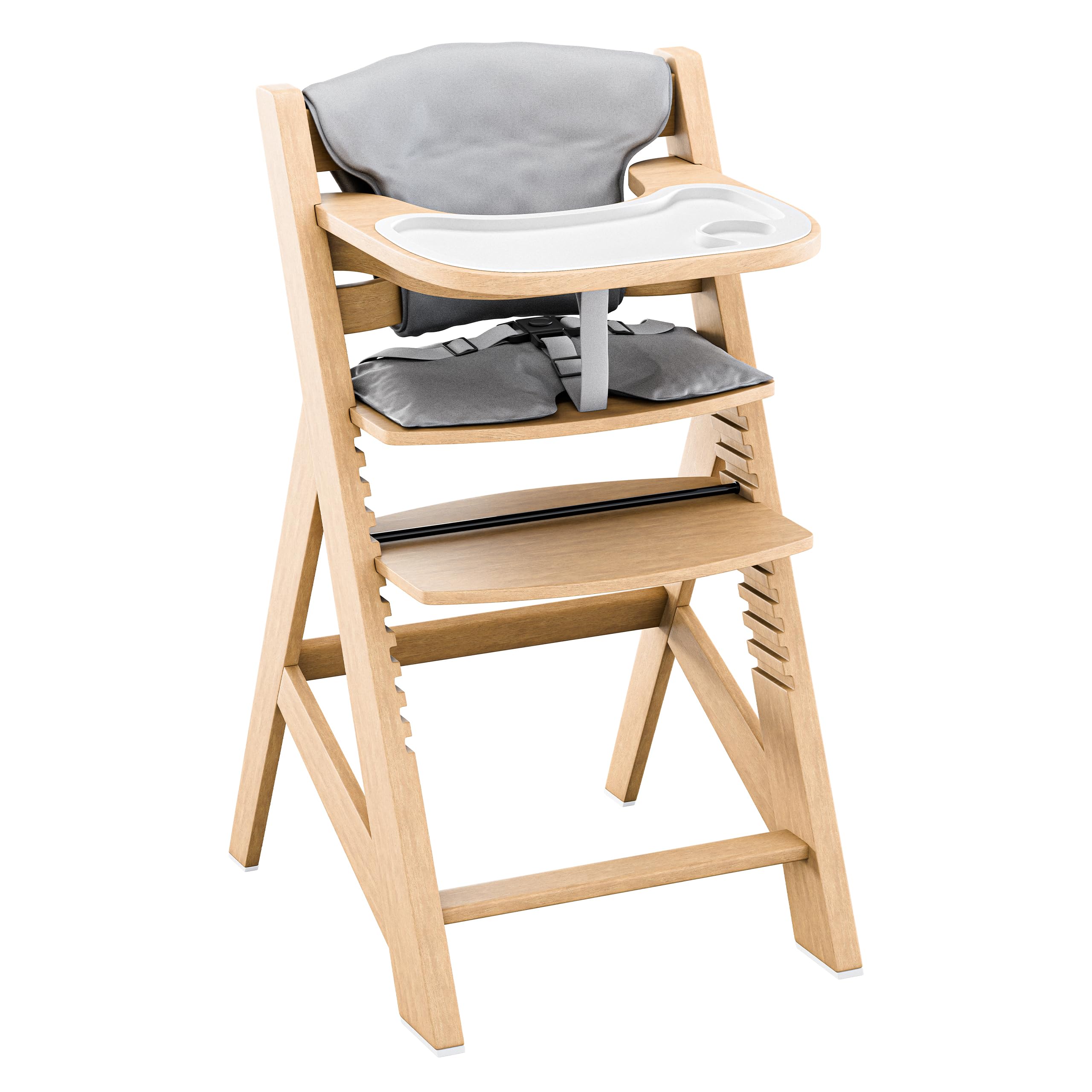 TULANO Morsel 40 Chaise Haute Évolutive 4en1 Bébé et Enfant | Réglable 12 Niveaux | Plateau Amovible | Coussin Imperméable | Harnais Sécurité | De 6 Mois à 12 Ans | Bois Naturel