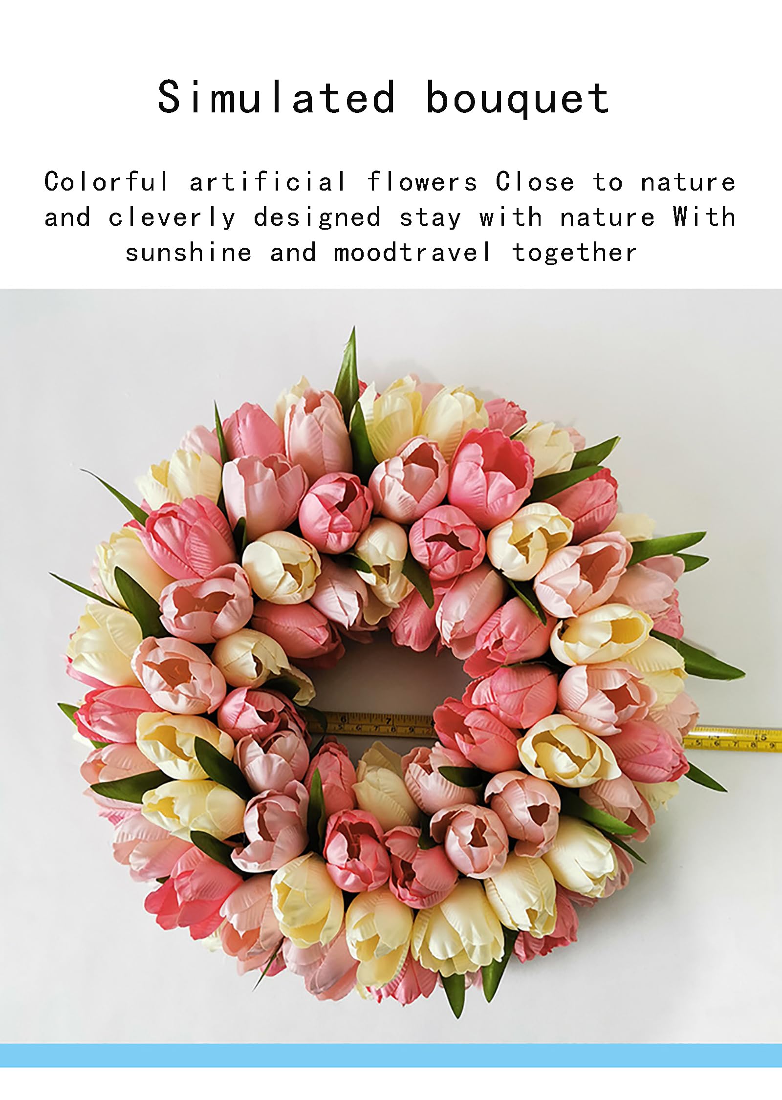 Ghirlanda di fiori artificiali, 30 cm e ghirlanda di tulipani gialli primaverili artificiali for porta d'ingresso, ghirlanda di fiori di tulipano artificiali in seta, ghirlanda da appendere alla porta