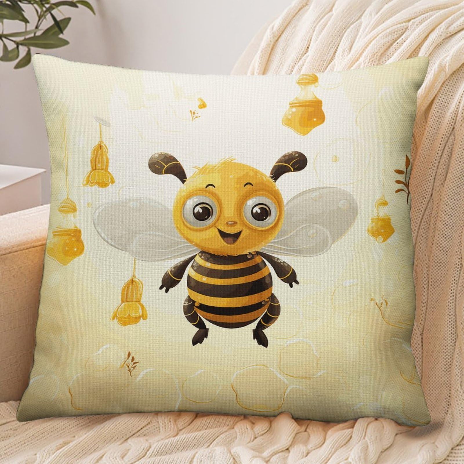 Fekiloot Style Cute Bees Honey Pillowcase Pillow Sham Pillow Case
