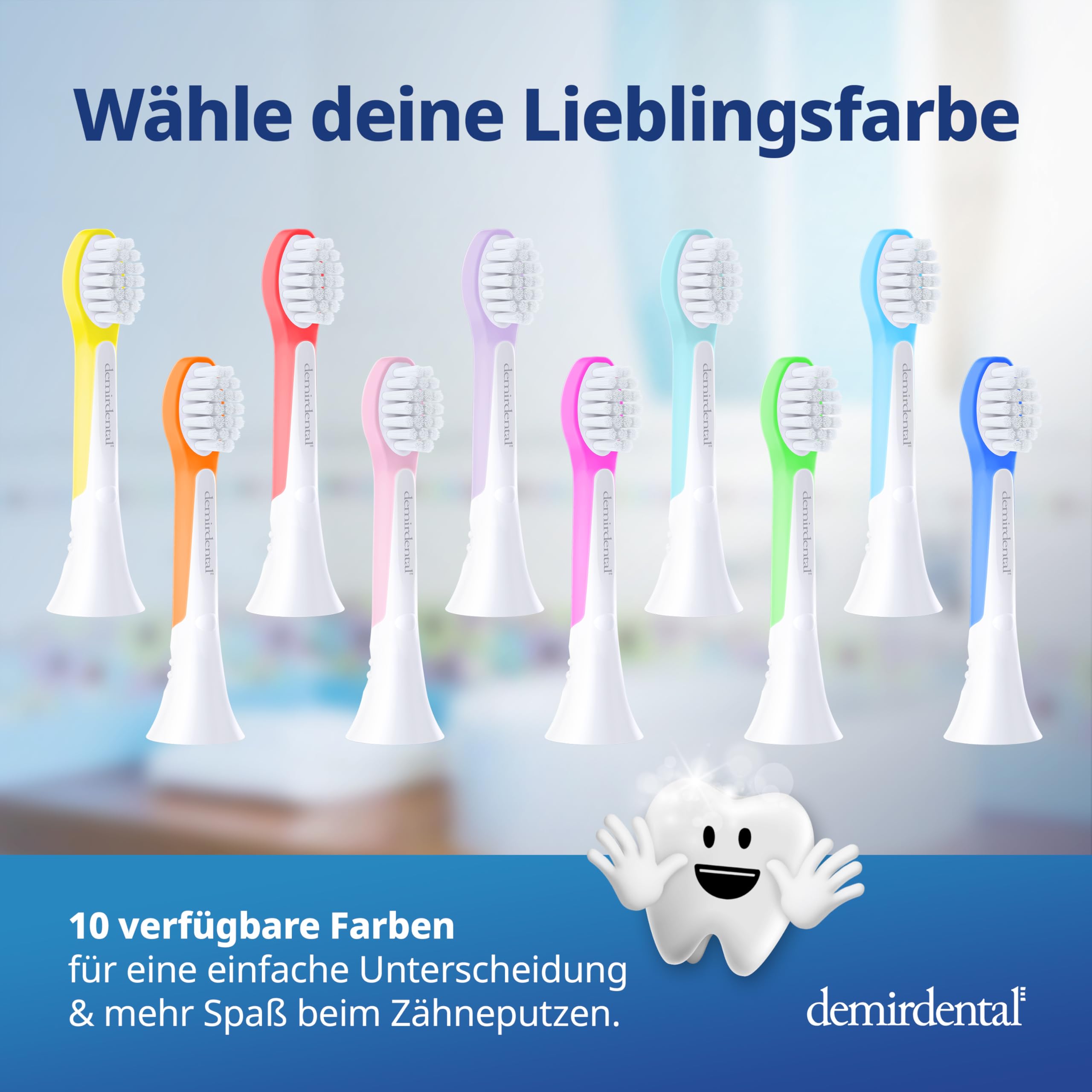 demirdental Kinder Ersatzbürsten passend für Philips Sonicare Kids – Mini Aufsteckbürsten für 3-6 Jahre, extra weiche Bürstenköpfe für Milchzähne, entspricht HX6034, Türkis, 8er Set