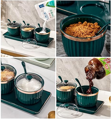 Miniatura 2 de Ceramics - Tarro de almacenamiento con tapa y cuchara, con forma de fruta, para condimentos, condimentos, pomelo verde