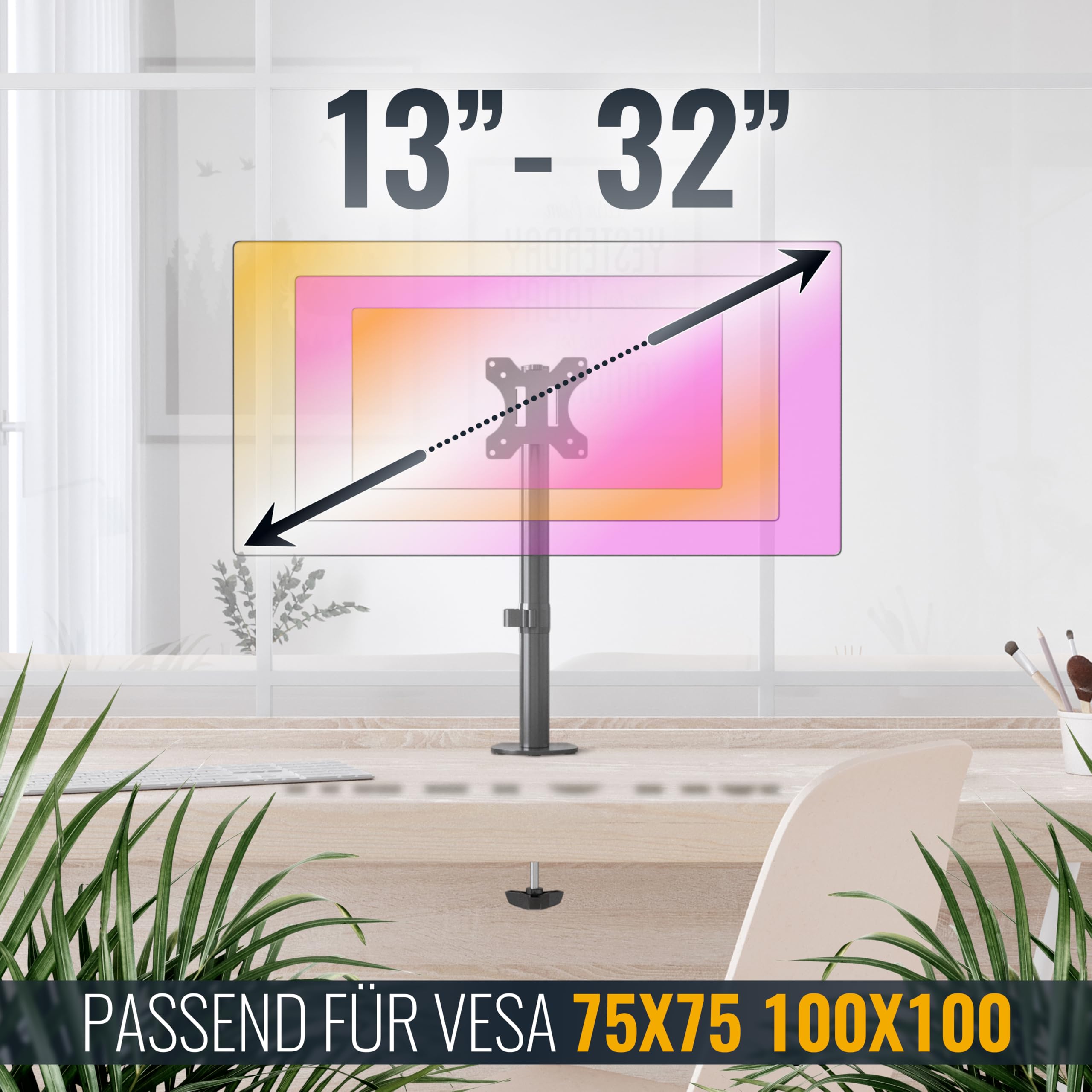 Ricoo Monitorarm Monitorhalterung Monitor Halterung Bildschirmhalterung für 13-32 Zoll Bildschirm Ständer TS2511 Tisch Arm für Computermonitor Schreibtisch Tischhalterung Monitor-Halter VESA 75 & 100 – Bild 4