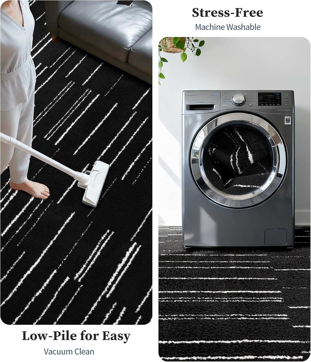 YIHOUSE 5x7 Abstract Striped Area Rug, Modern Washable Stain Resistant Rugs Non Slip, Soft Indoor Floor Carpet for Living Room, Bedroom,Dining Room, Black and White