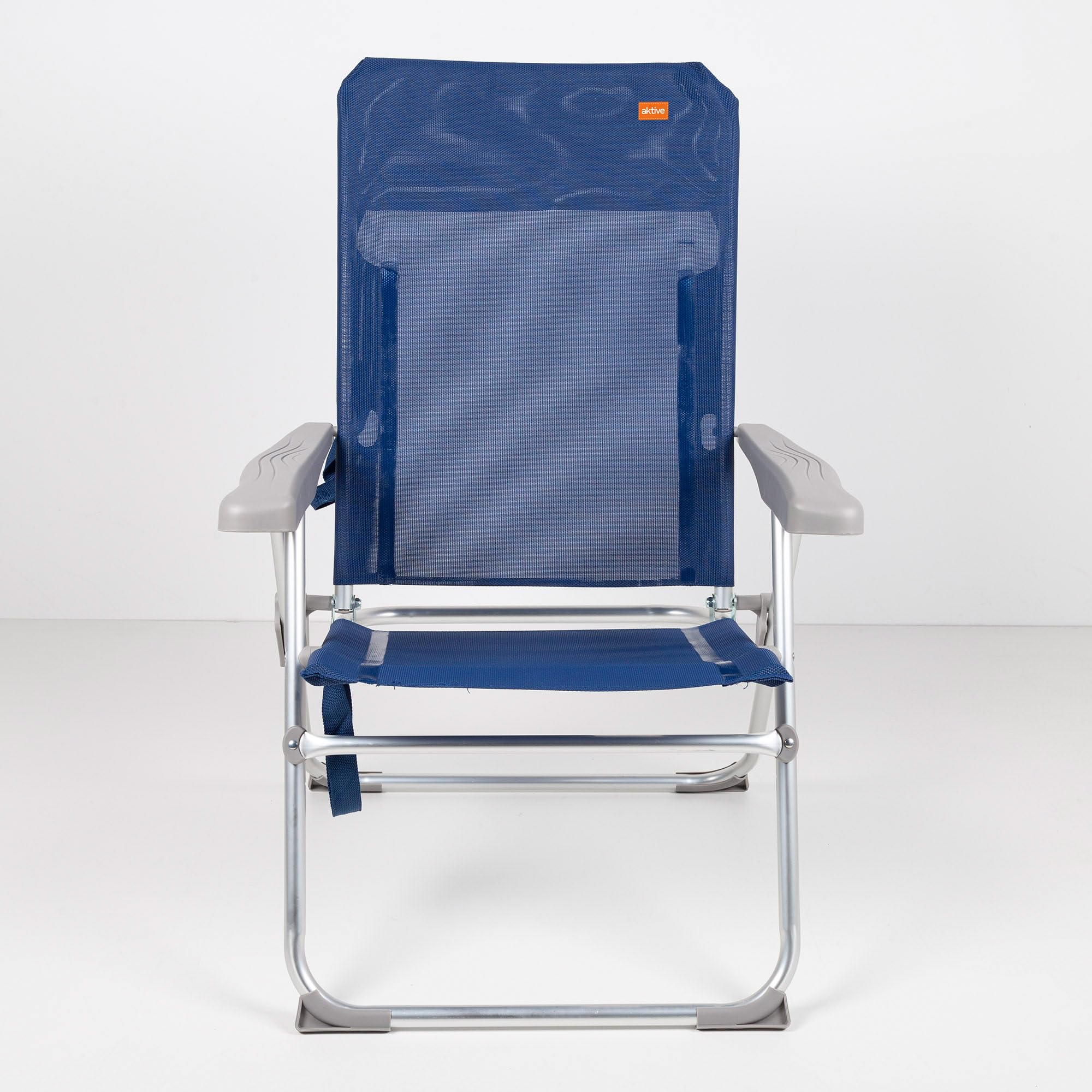 AKTIVE 62661 - Silla de Playa Plegado Slim, reclinable 6 Posiciones antivuelco Azul Marino, Medidas 47x60x94cm, Material: Aluminio, Resistente, Peso máximo soportado 110 kg