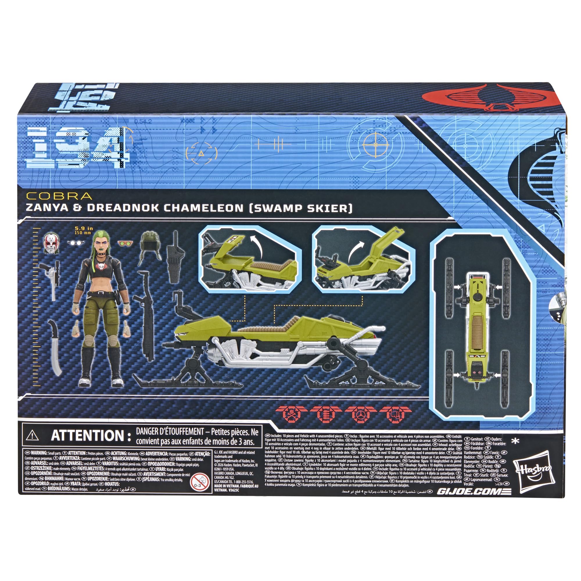 G.I. Joe Classified Series #194, Zanya and Dreadnok Chameleon (Swamp Skier), Set Coleccionable de Figura de acción de 15 cm y vehículo con 10 Accesorios