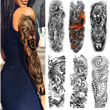 Amazon Com Tiger Lion Arm Sleeve Tattoos Fake Lion Tiger Half Arm Tattoos And Full Sleeve Tattoo Stickers For Women Men 8 Sheet Beauty Personal Care
