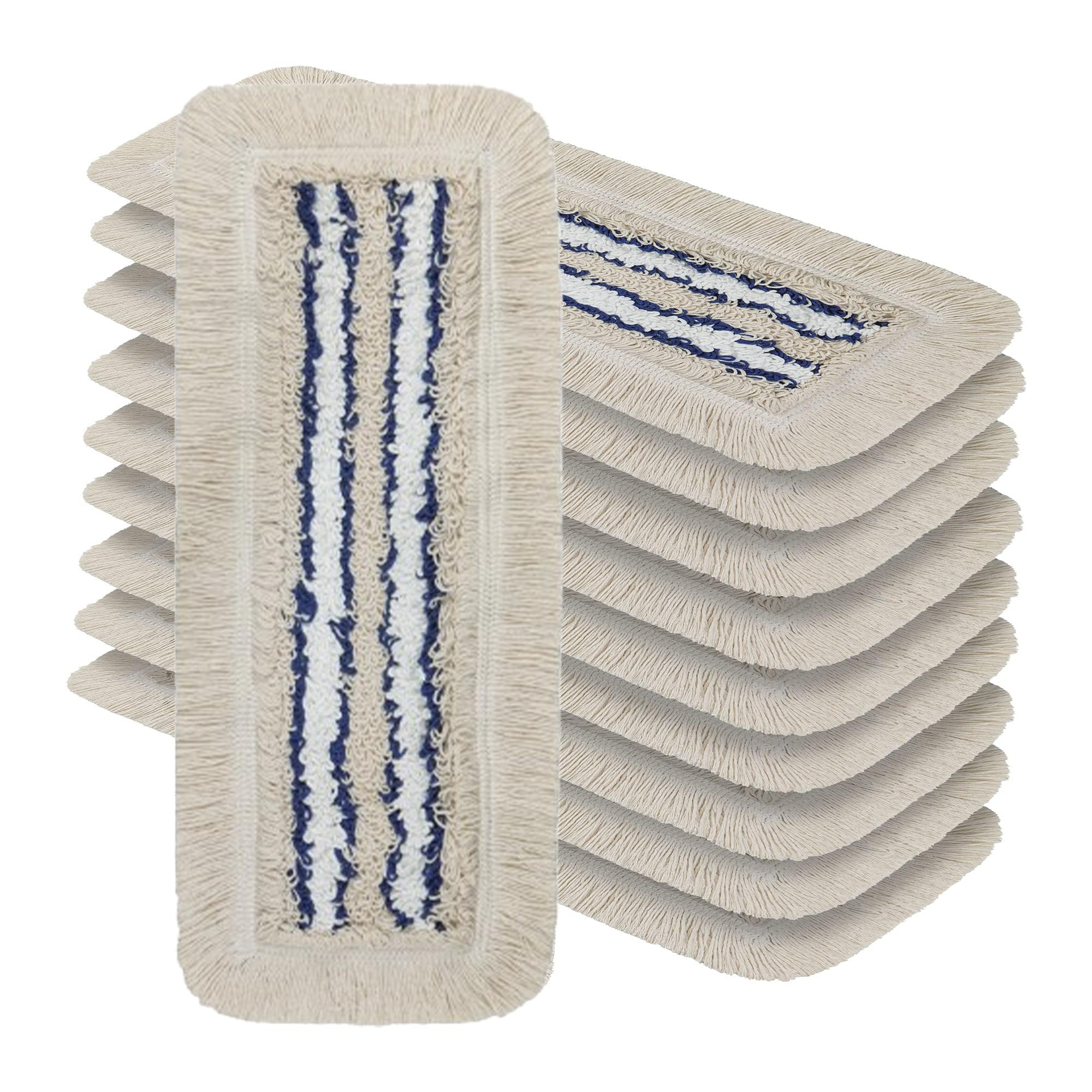 OKAEI Wischmopp Bezüge 50 cm Beige/Weiß/Blau, 10er Set – Mikrofaser-Baumwoll Wischbezug für Bodenwischer – Ersatzbezüge für Klapphalter – Profi-Vorrat mit hoher Schmutzaufnahme