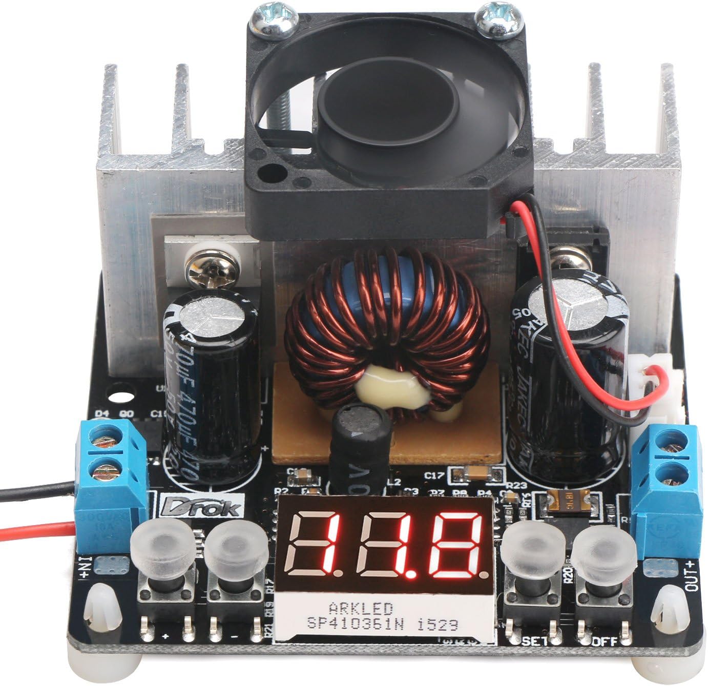 Droking Adjustable Voltage Regulator with Heatsink Fan DC-DC Buck Converter 6-40V to 0-38V 8A Voltage Stabilizer Power Supply Constant Volt Step Down Converter Module Digital Voltmeter Display