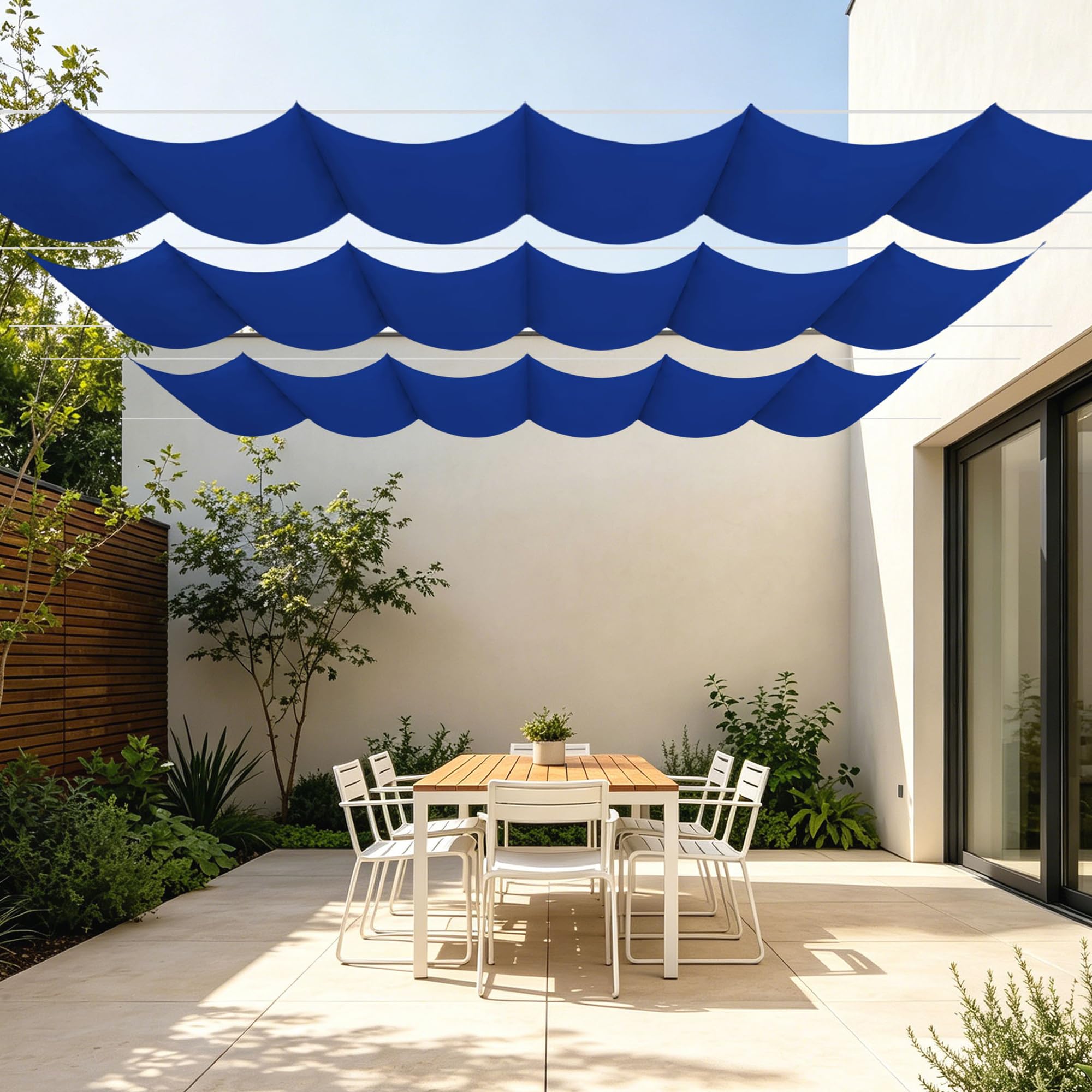 Voile ombrage rétractable vague 900x240 bleu foncé étanche