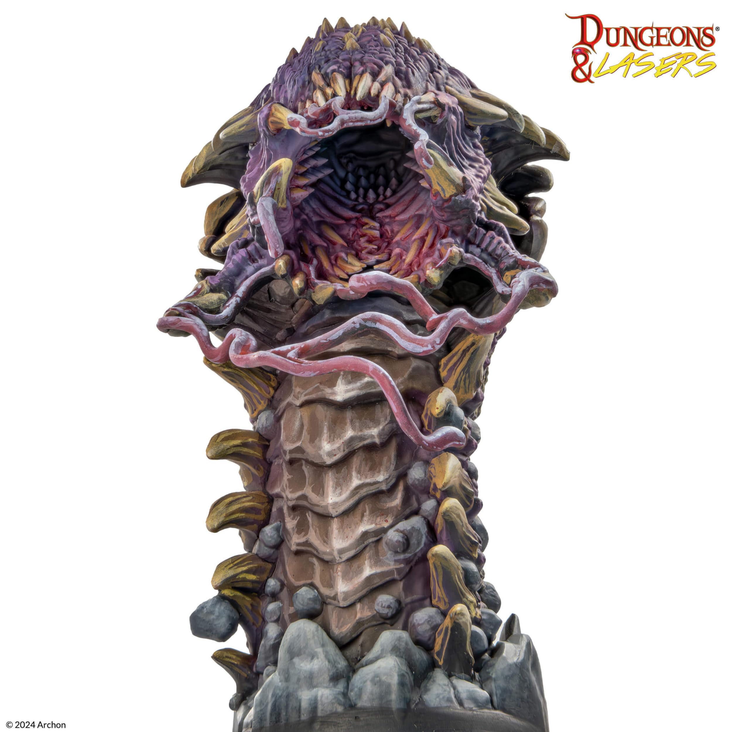 Dungeons & Lasers Sandwyrm Terror of The Dunes DND Miniatura, modelo grande con base escénica, sin pintar, sin montar, para mayores de 14 años