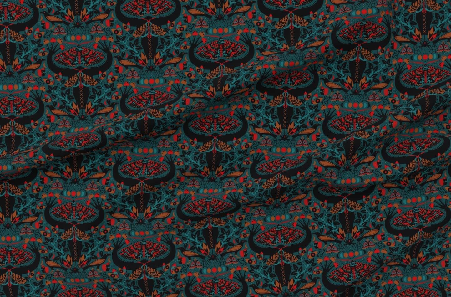 Spoonflower Fabric - Moth Mares Black Teal Goth Red Dark Printed on Minky Fabric by The Yard - Sewing Baby Blankets Quilt Backing Plush