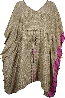 Mogul Interior Womens Brown Short Caftan Top Indian Sari Kimono Cover-Up XL