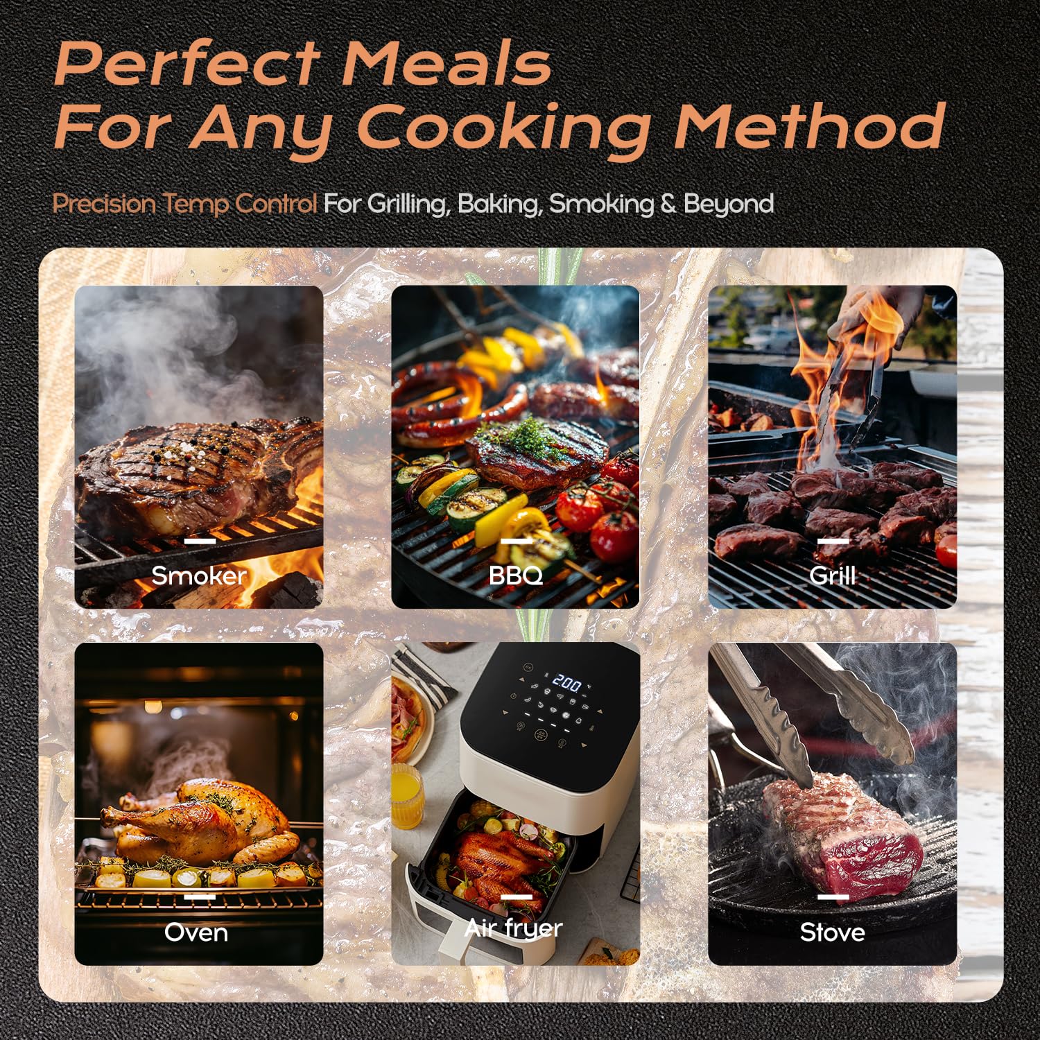 Termómetro de carne inalámbrico Bluetooth inteligente con alcance de 500 pies y alertas de aplicación, termómetro digital de cocina de sonda única para asar, ahumar, horno, cocina, perfecto para
