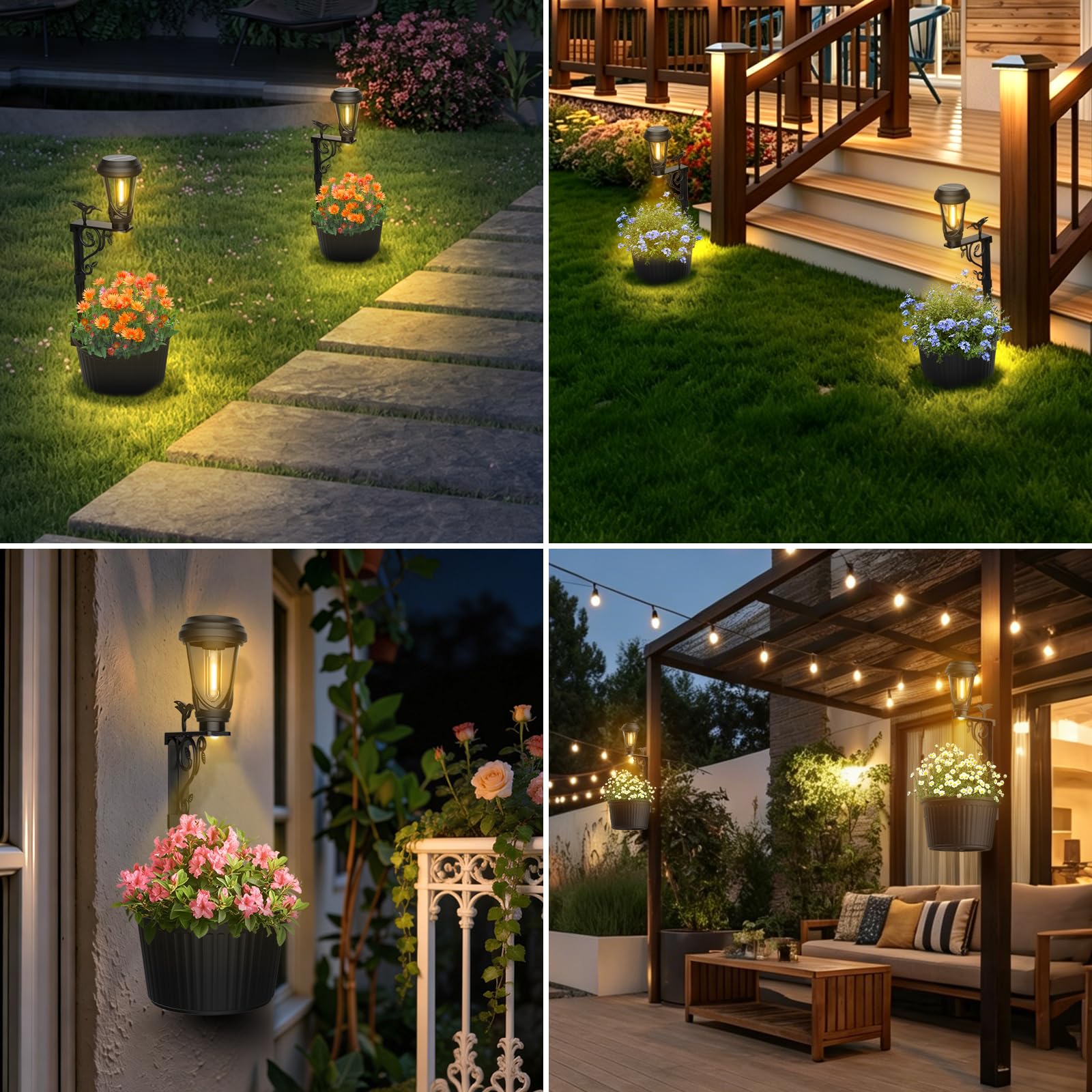 Solarleuchten für Außen mit Blumentopf, 2 Stück Solar Stehlampe, Warmweiß, für Garten