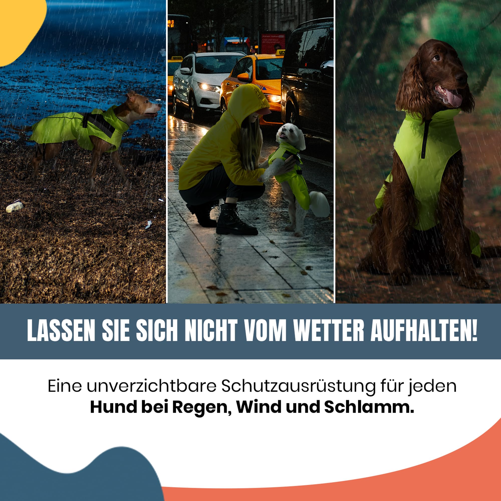 DOGOPAL Regenmantel Hund wasserdicht für kleine & große Hunde - Gelber Hunderegenmantel mit Reflektorstreifen - Wasserdichter Hundemantel, Regenschutz & Regenjacke (Gelb, S)