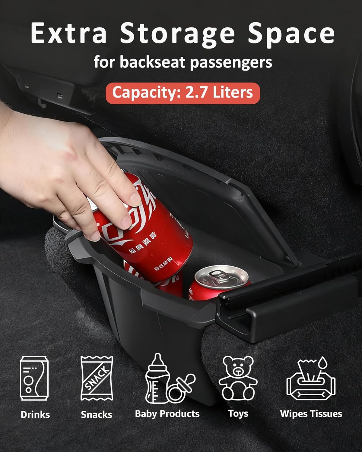 for New Tesla Model Y Juniper Accessories 2025 2026 Rear Trash Can with Hinged Lid​​, Rear Center Console Garbage Bin, Backseat Storage Box Organizer