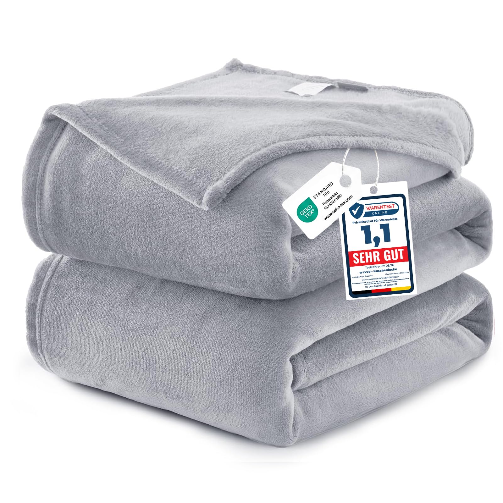 Plaid couverture polaire flanelle gris clair 230x270 cm pour lit et grand canapé