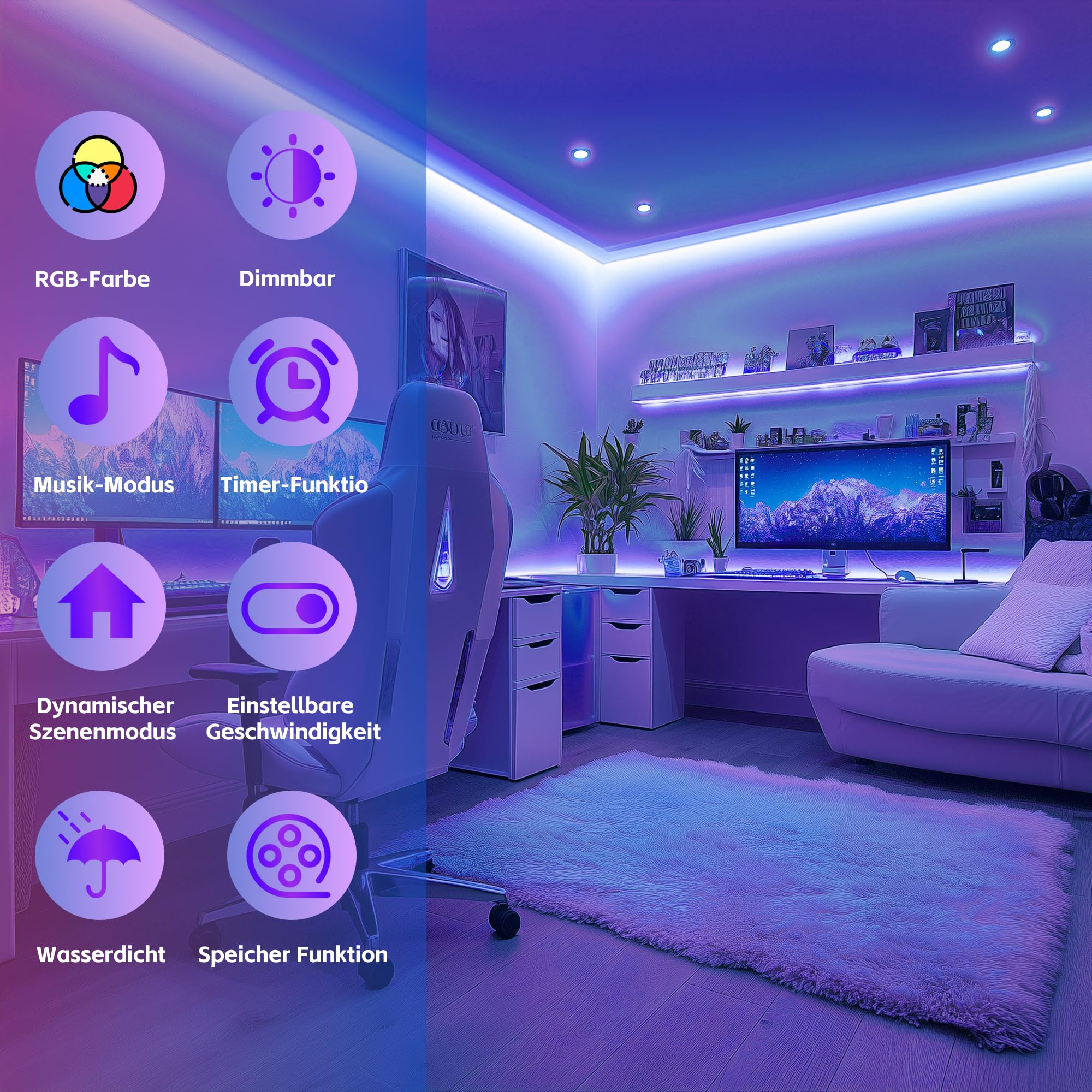Köhko Tira de iluminación LED multicolor 60 cm impermeable para cascada 60 cm multicolor