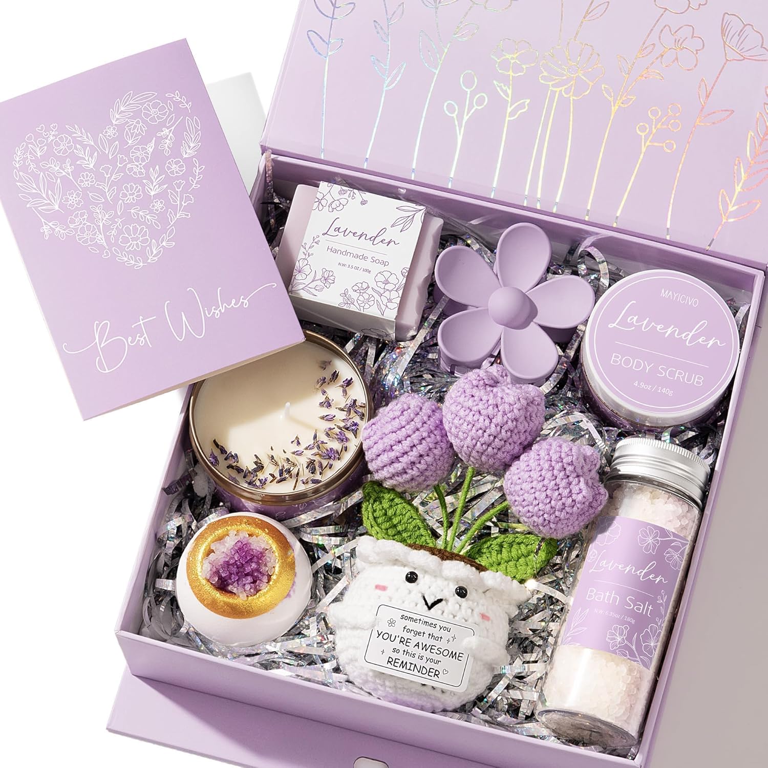 Spa Gifts for Women Bath Gift Set, Lavender Relaxing Spa Gift Baskets Home Bath Set Self Care Kit Care Package Thank You Birthday Valentines Day Gifts for Her Women Mom Friend Sister Teen Girl Wife