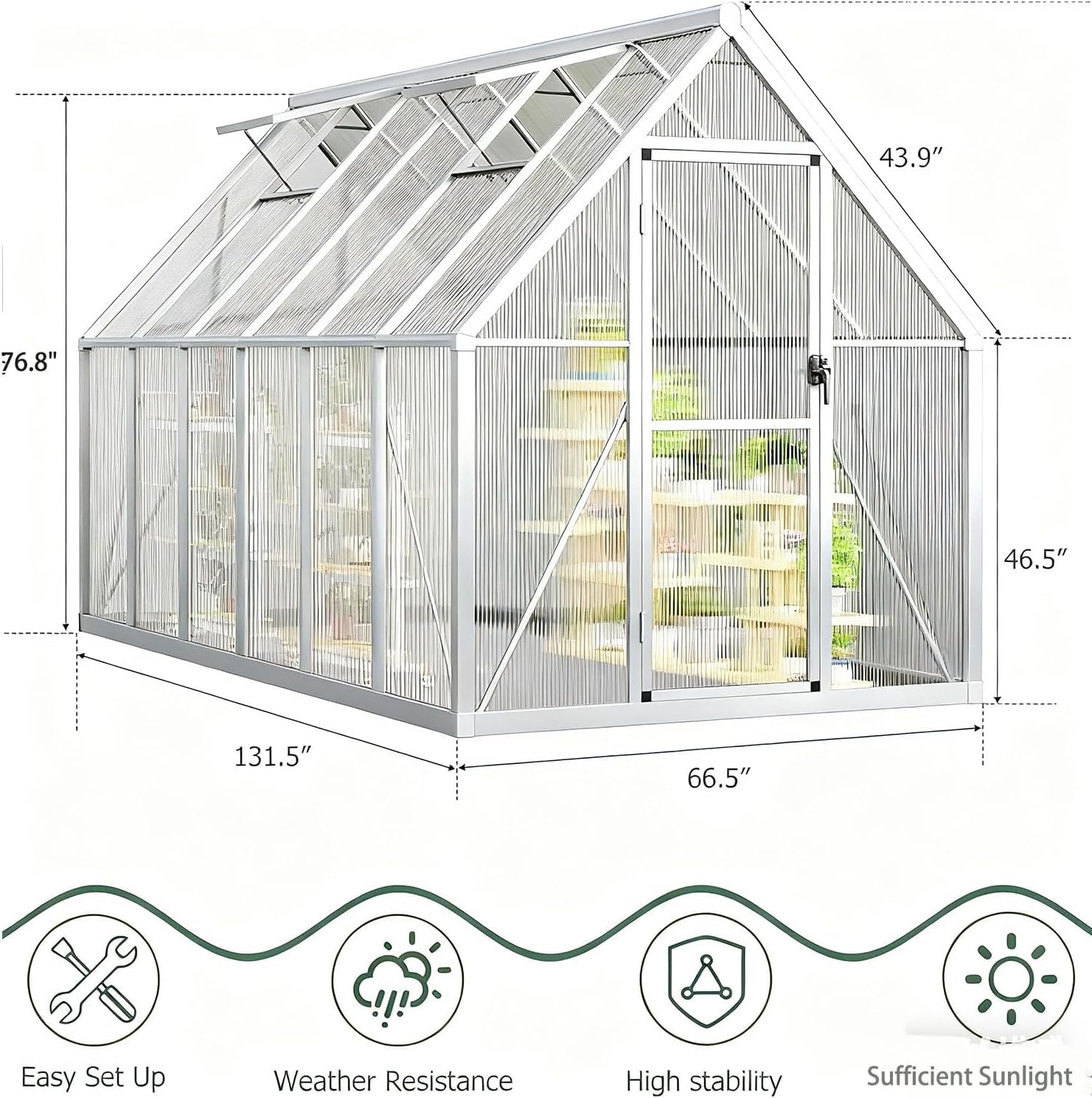 GAOMON 6x11 FT Outdoor Greenhouse with Roof Vent, Heavy Duty Aluminum Polycarbonate Greenhouses, Easy Assembly, Lockable Door, Large Walk-in Greenhouse for Patio, Backyard, Garden