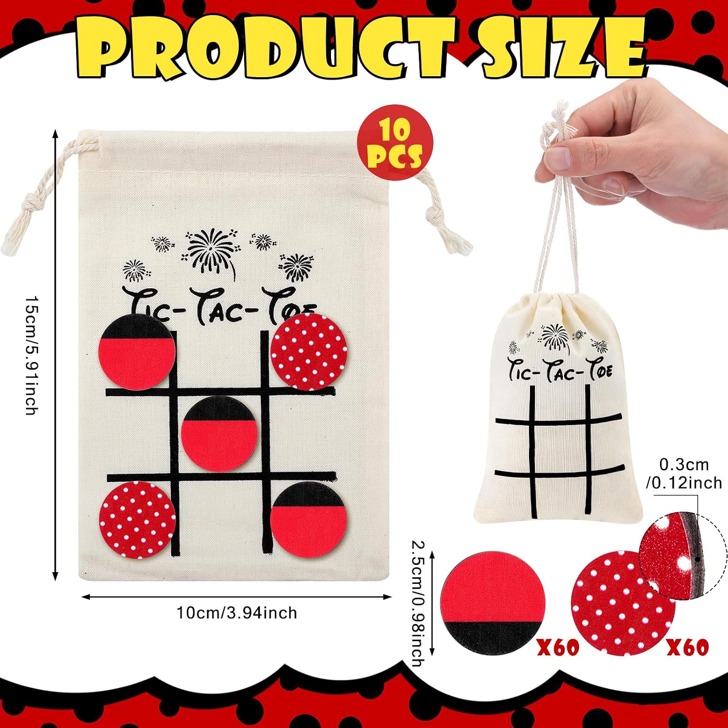 Shappy 10 Sets Tic Tac Toe Fish Extender Exchange Gifts, Pixie Dust Gifts for Cruise, Tic Tac Toe Drawstring Bags with Mouse Theme Wooden Pieces Travel Toy for Adults Birthday Party Favor Supplies