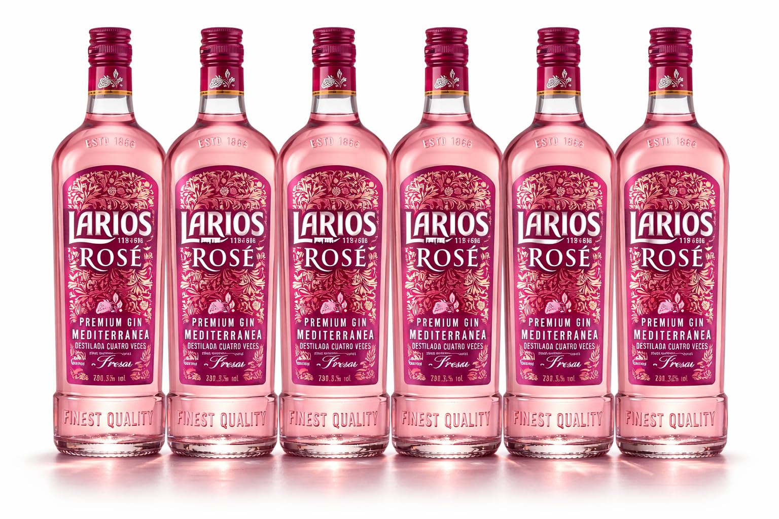 Pack 6 Botellas Larios Rosé Premium Gin 70cl | Ginebra Mediterránea con Fresas | Ideal para Regalo y Eventos | 37,5% Vol