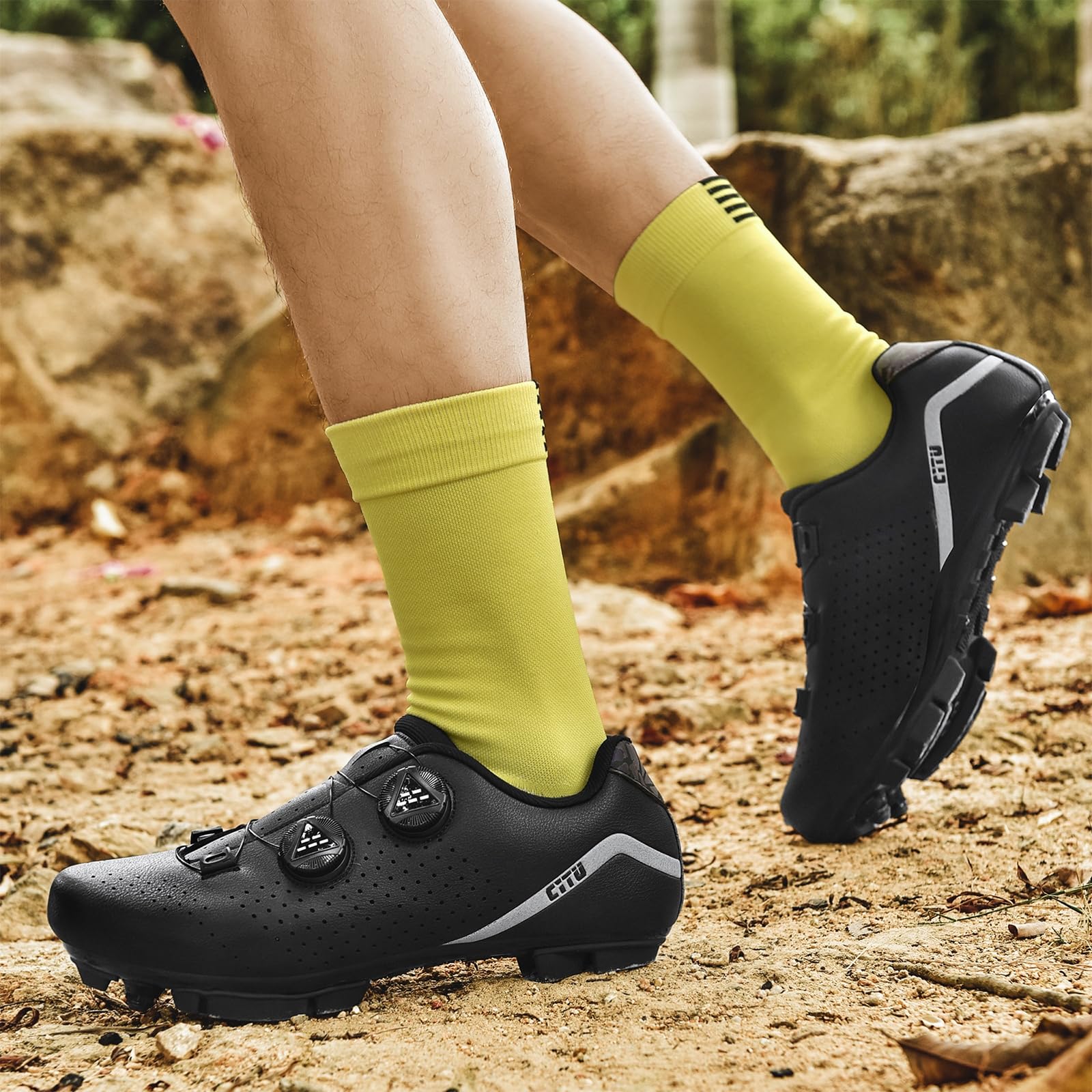 Zapatilla de Ciclismo MTB Hombre Mujer, Zapatos Bicicleta de Montaña Compatible con SPD Pedales 2 Tornillos con Calas Unisex Adulto Respirables