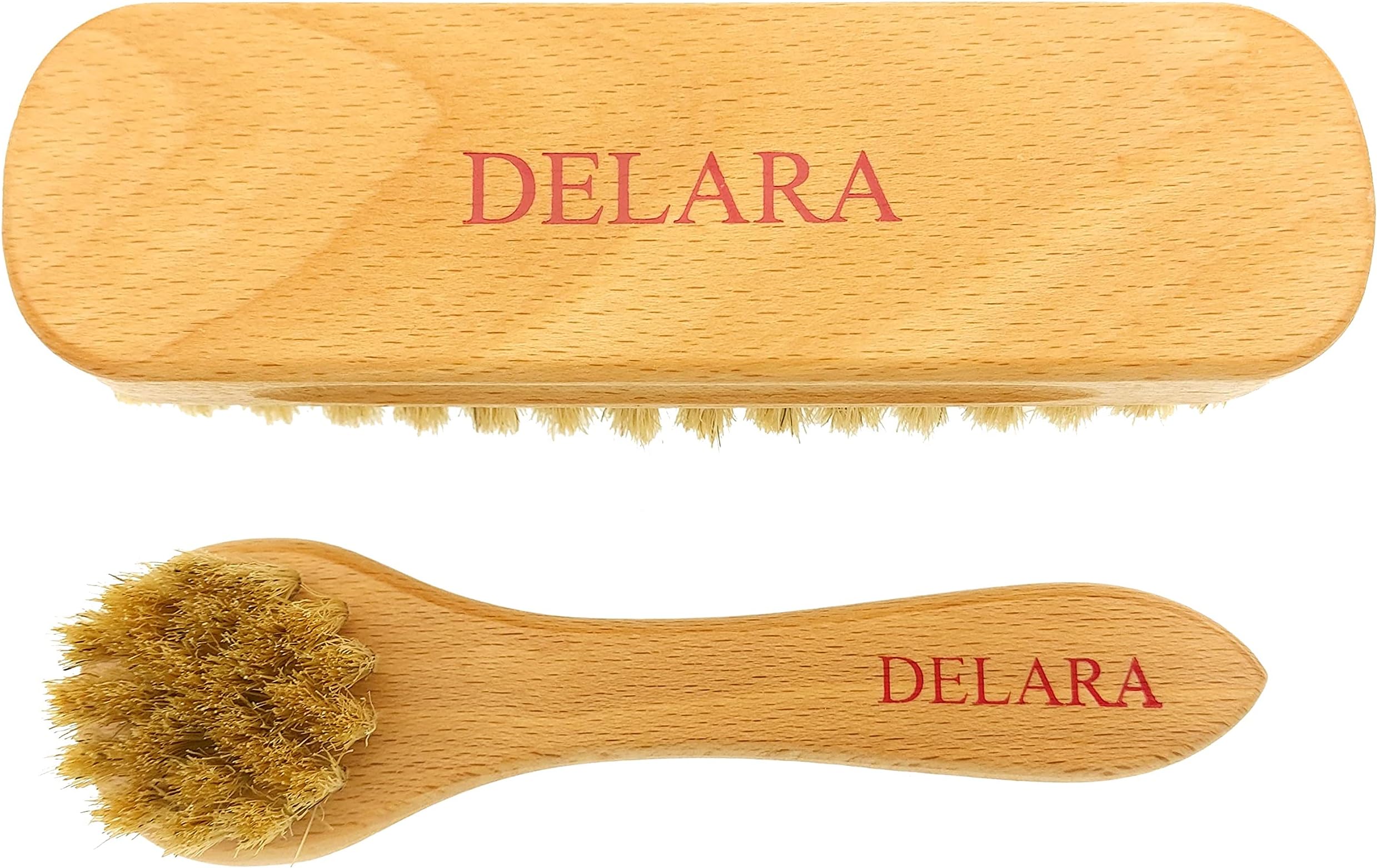 DELARA Two Small Wooden Handled Brushes Made from Natural bristles, 1 applicator Brush and 1 Buffing Brush, Natural Colour - Made in Germany