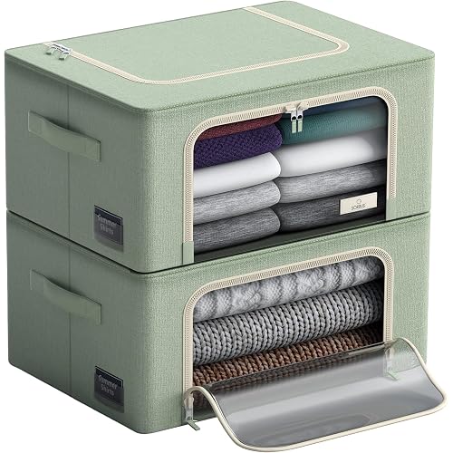 Sorbus Clothes Storage Bins, Clear Window & Handles (Medium, 2 Pack, Teal)