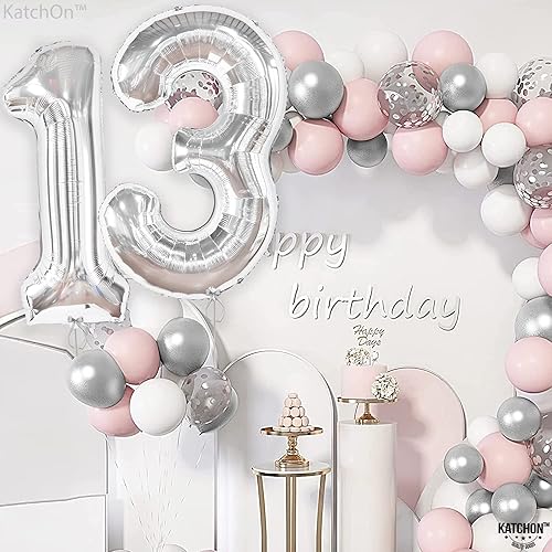 Miniatura 2 de KatchOn, Globos grandes plateados del número 13, 40 pulgadas, decoraciones de cumpleaños de 13 para niñas, globos de número 13, decoraciones de