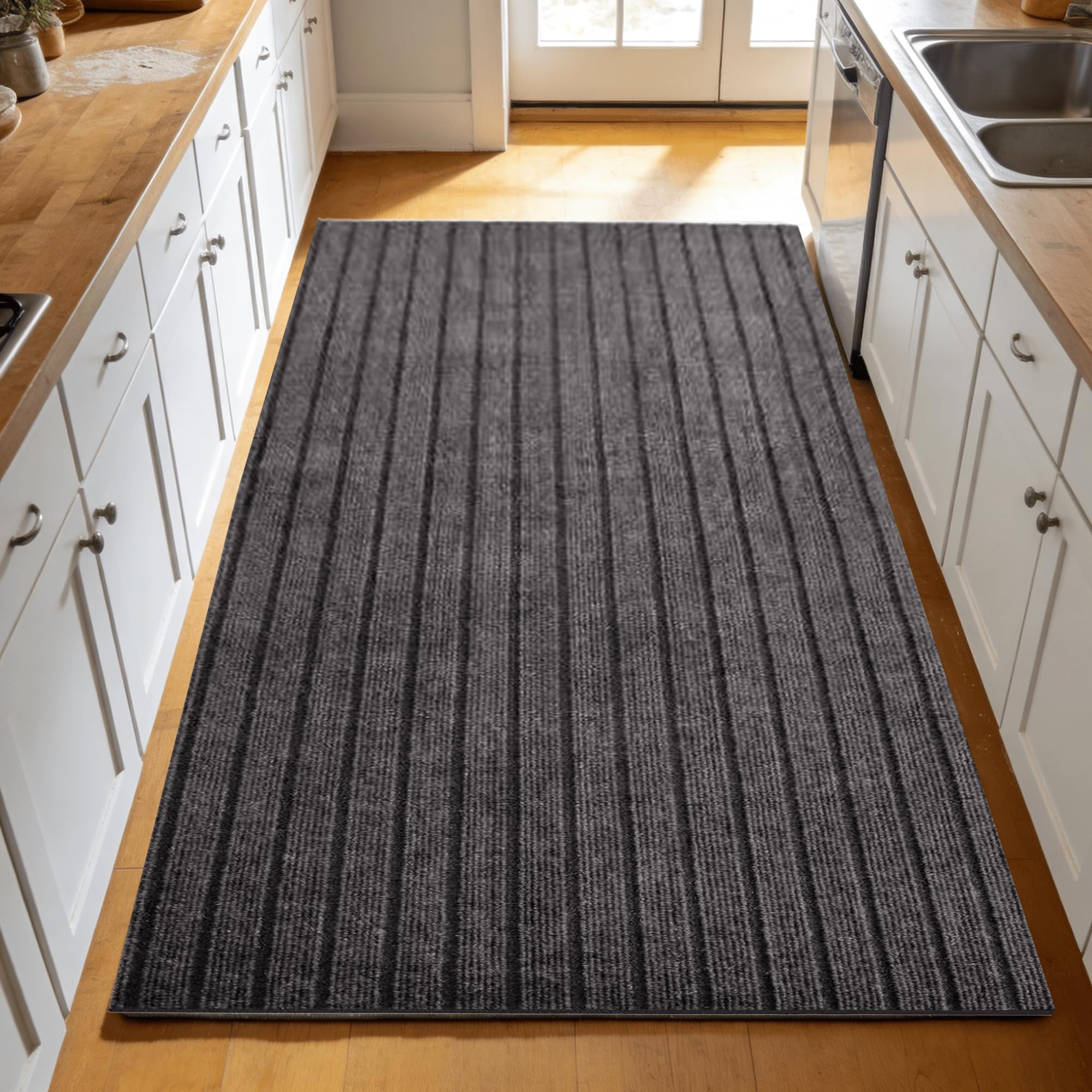Felpudo de entrada de 65 x 98 cm gris para solucionar la suciedad en el recibidor y pasillo