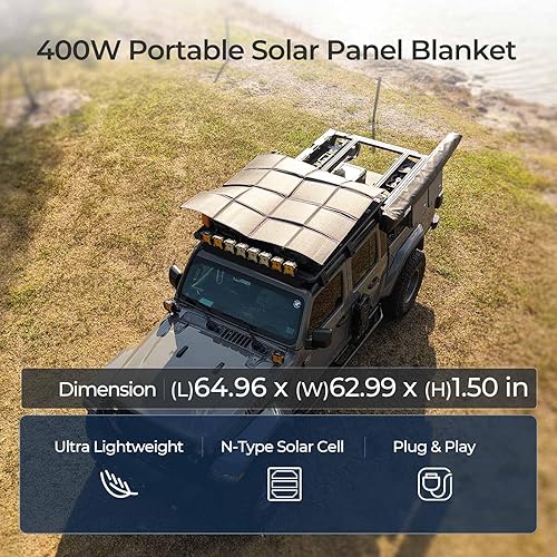 Miniatura 4 de Panel solar portátil de 400 W, manta solar Renogy tipo N, panel solar plegable, 25% de alta eficiencia, cargador de panel solar ligero para camping,