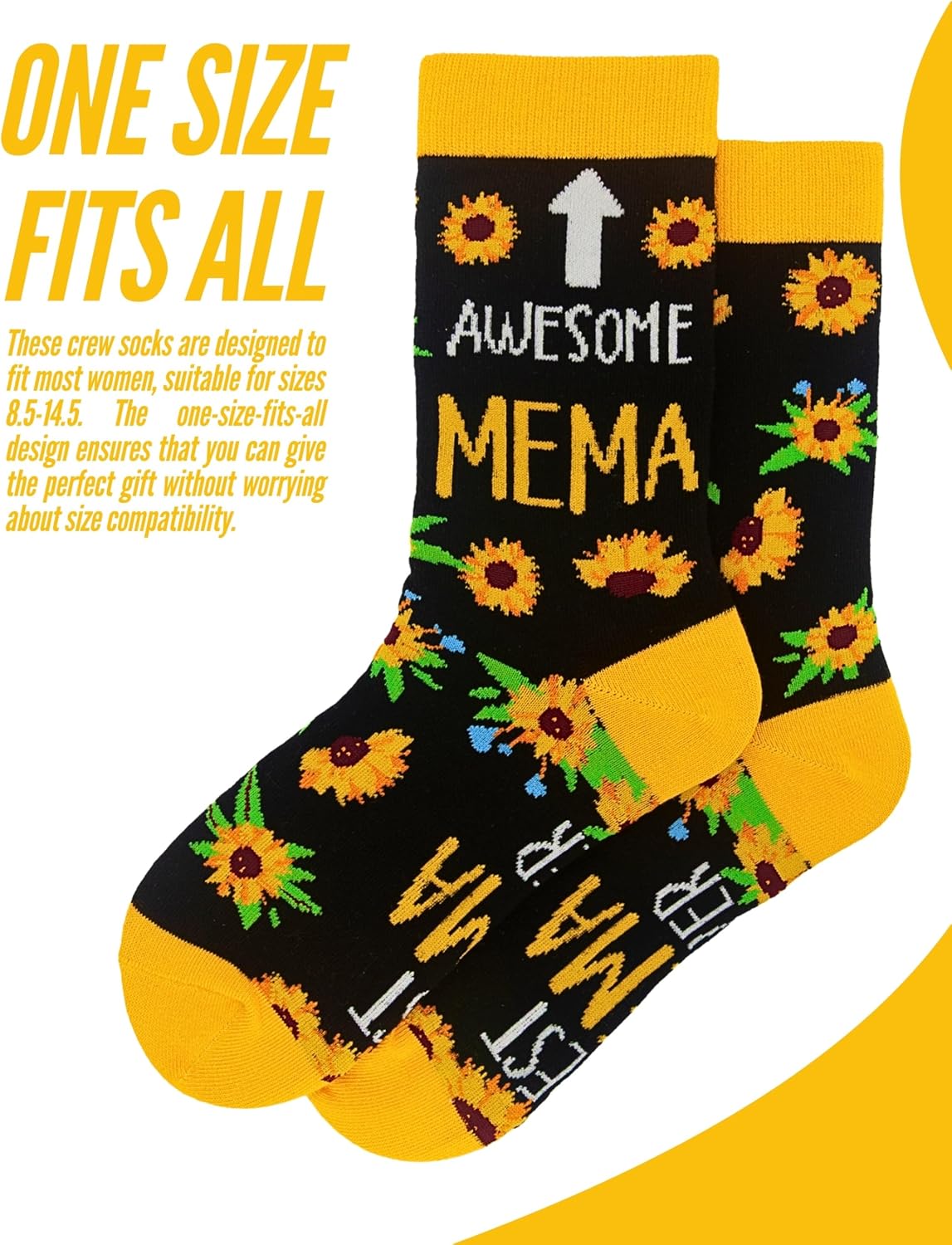InnoBeta Mema Gifts, Mothers Day Gifts for Mema, One Size Crew Socks on Mother's Day, Christmas, Birthday - Image 5